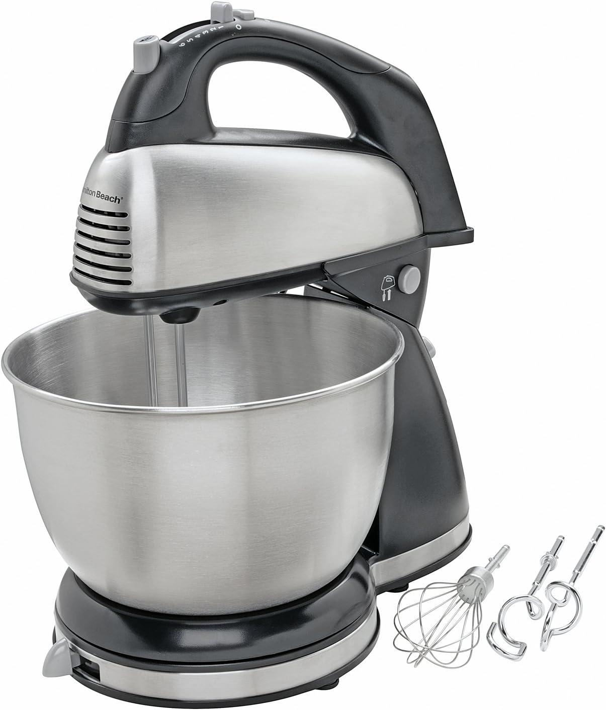 imageHamilton Beach Classic Stand and Hand Mixer 4 Quarts 6 Speeds with QuickBurst Bowl Rest 290 Watts Peak Power Blue 64658Brown
