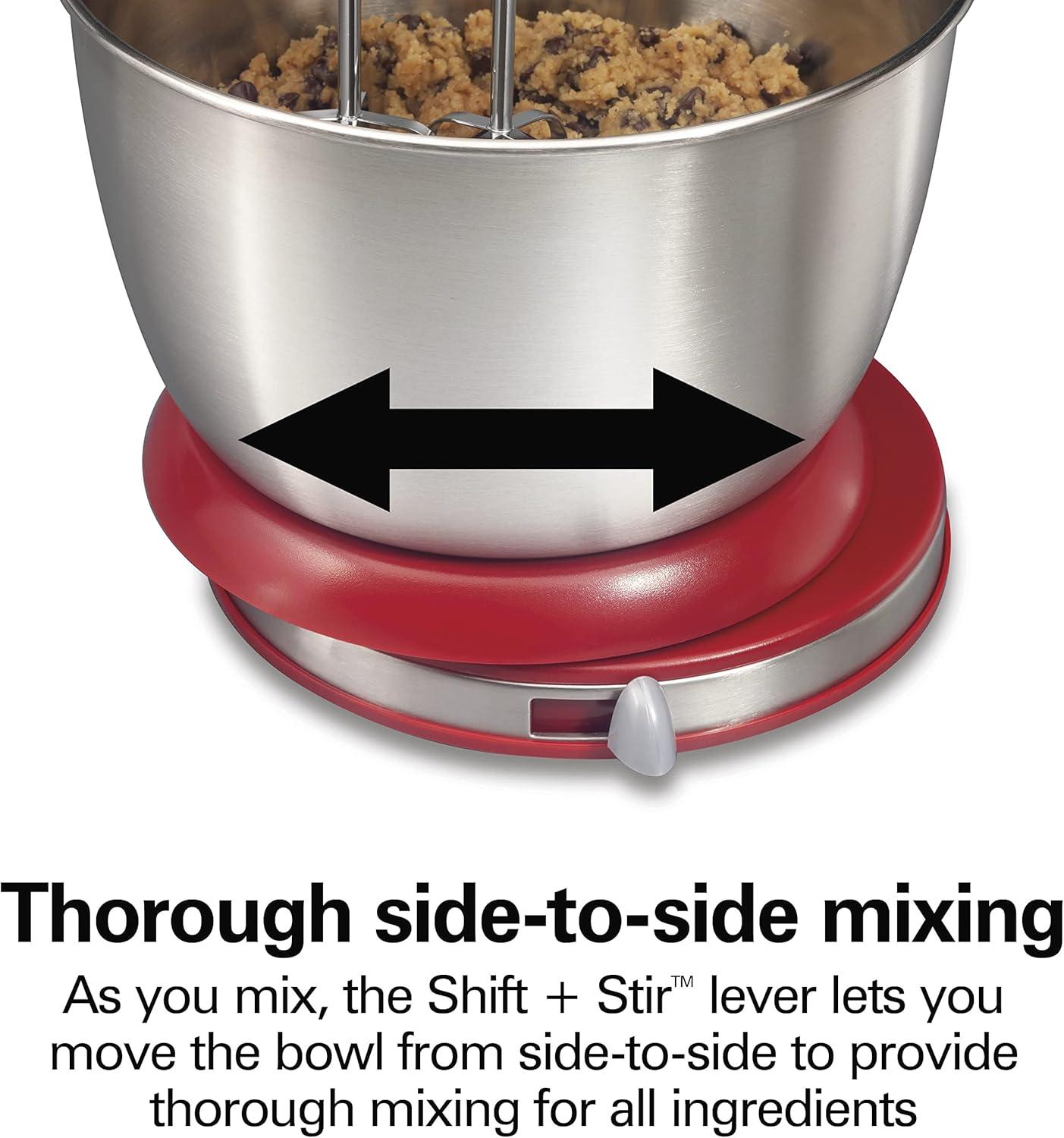 imageHamilton Beach Classic Stand and Hand Mixer 4 Quarts 6 Speeds with QuickBurst Bowl Rest 290 Watts Peak Power Blue 64658Red