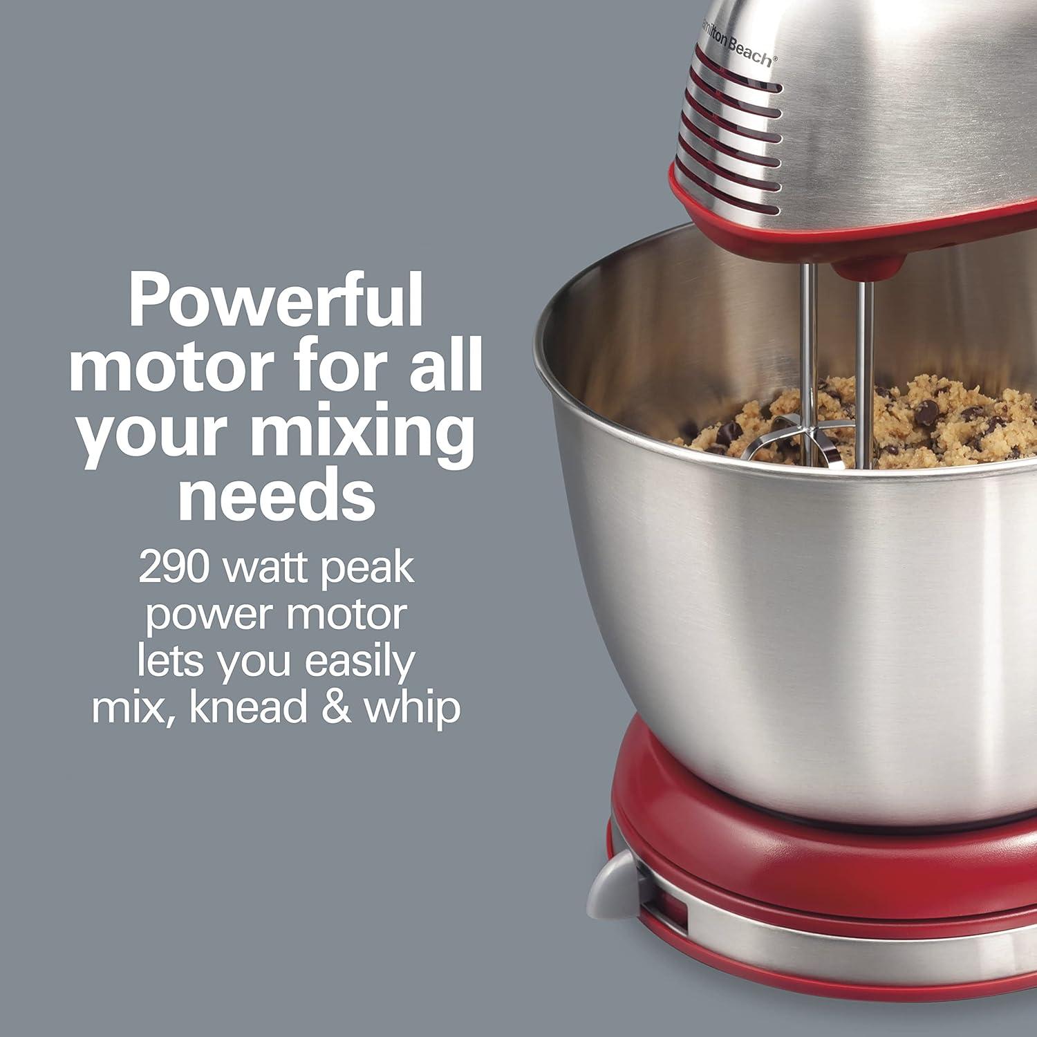 imageHamilton Beach Classic Stand and Hand Mixer 4 Quarts 6 Speeds with QuickBurst Bowl Rest 290 Watts Peak Power Blue 64658Red