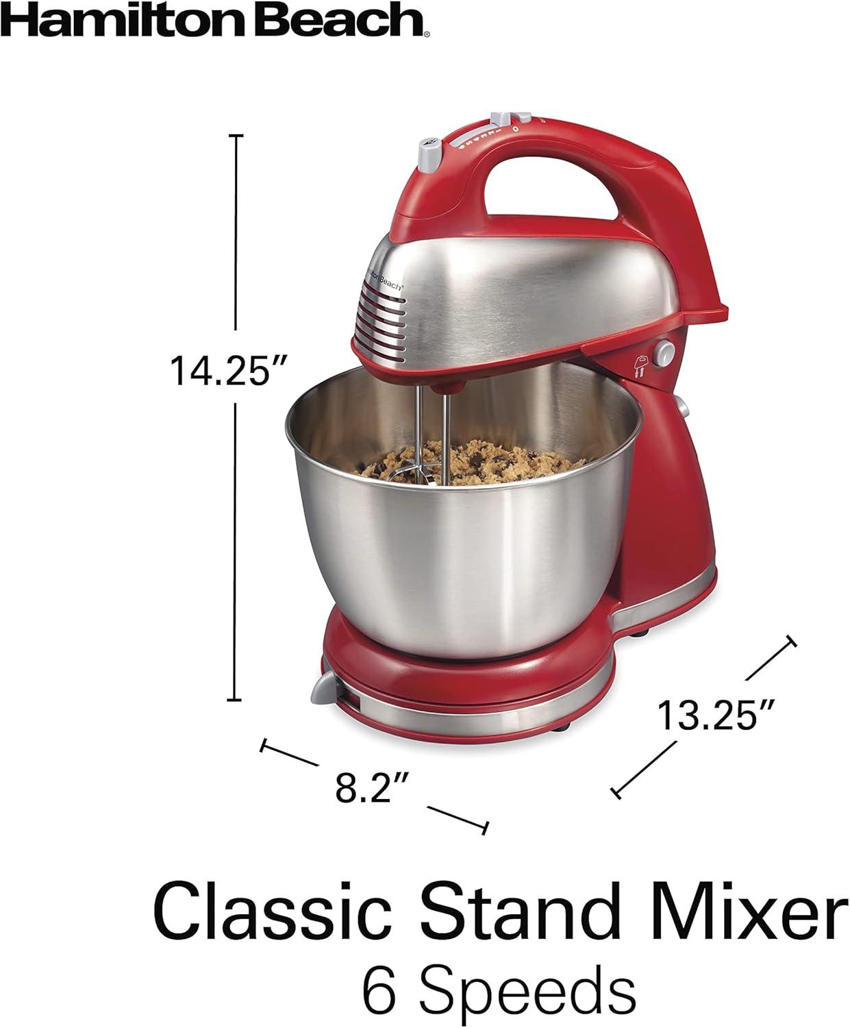 imageHamilton Beach Classic Stand and Hand Mixer 4 Quarts 6 Speeds with QuickBurst Bowl Rest 290 Watts Peak Power Blue 64658Red