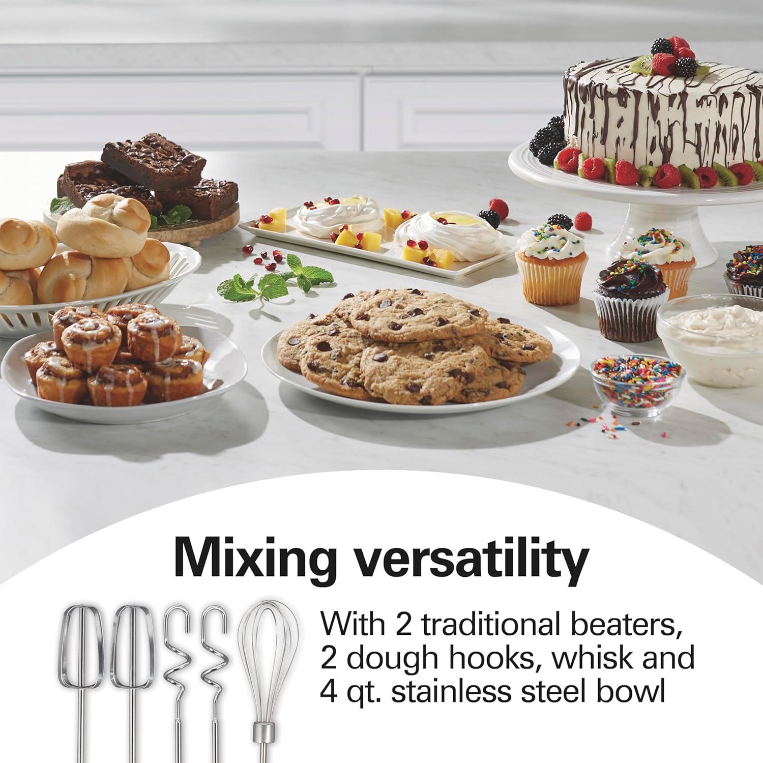 imageHamilton Beach Classic Stand and Hand Mixer 4 Quarts 6 Speeds with QuickBurst Bowl Rest 290 Watts Peak Power Blue 64658White