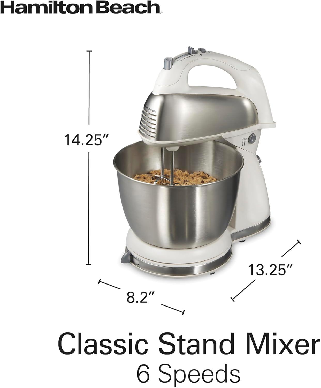 imageHamilton Beach Classic Stand and Hand Mixer 4 Quarts 6 Speeds with QuickBurst Bowl Rest 290 Watts Peak Power Blue 64658White