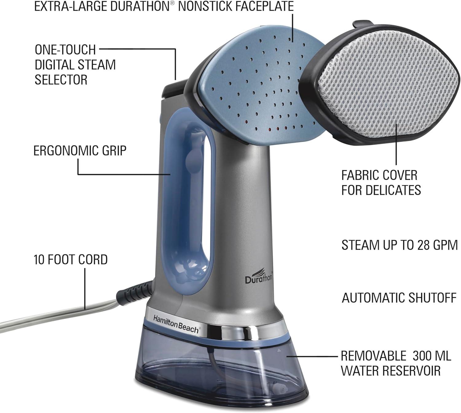 imageHamilton Beach Durathon 3in1 Handheld Garment Steamer for Clothes amp Steam Iron 45 Second HeatUp with 1700 Watts 300ml Removable Water Tank 27 Minutes of Steam Auto Shutoff Gray amp Blue 11559