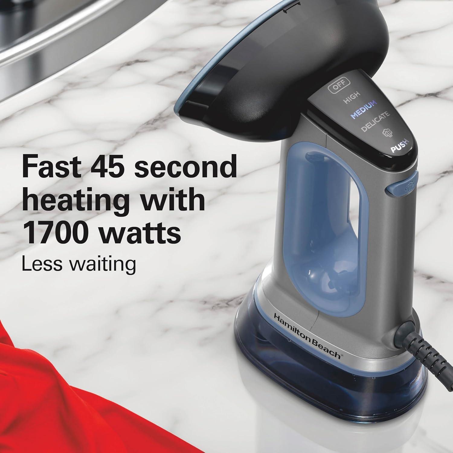 imageHamilton Beach Durathon 3in1 Handheld Garment Steamer for Clothes amp Steam Iron 45 Second HeatUp with 1700 Watts 300ml Removable Water Tank 27 Minutes of Steam Auto Shutoff Gray amp Blue 11559
