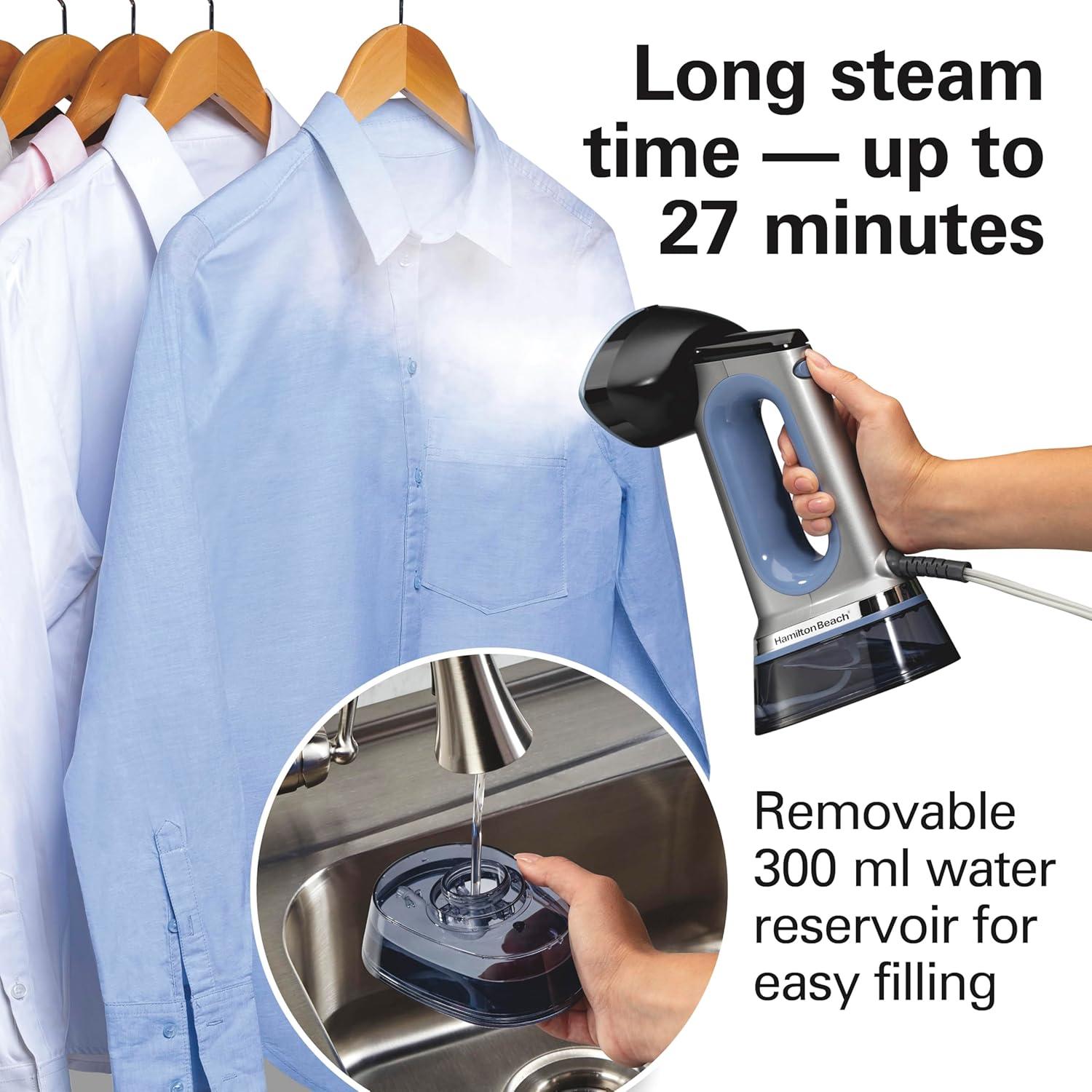 imageHamilton Beach Durathon 3in1 Handheld Garment Steamer for Clothes amp Steam Iron 45 Second HeatUp with 1700 Watts 300ml Removable Water Tank 27 Minutes of Steam Auto Shutoff Gray amp Blue 11559