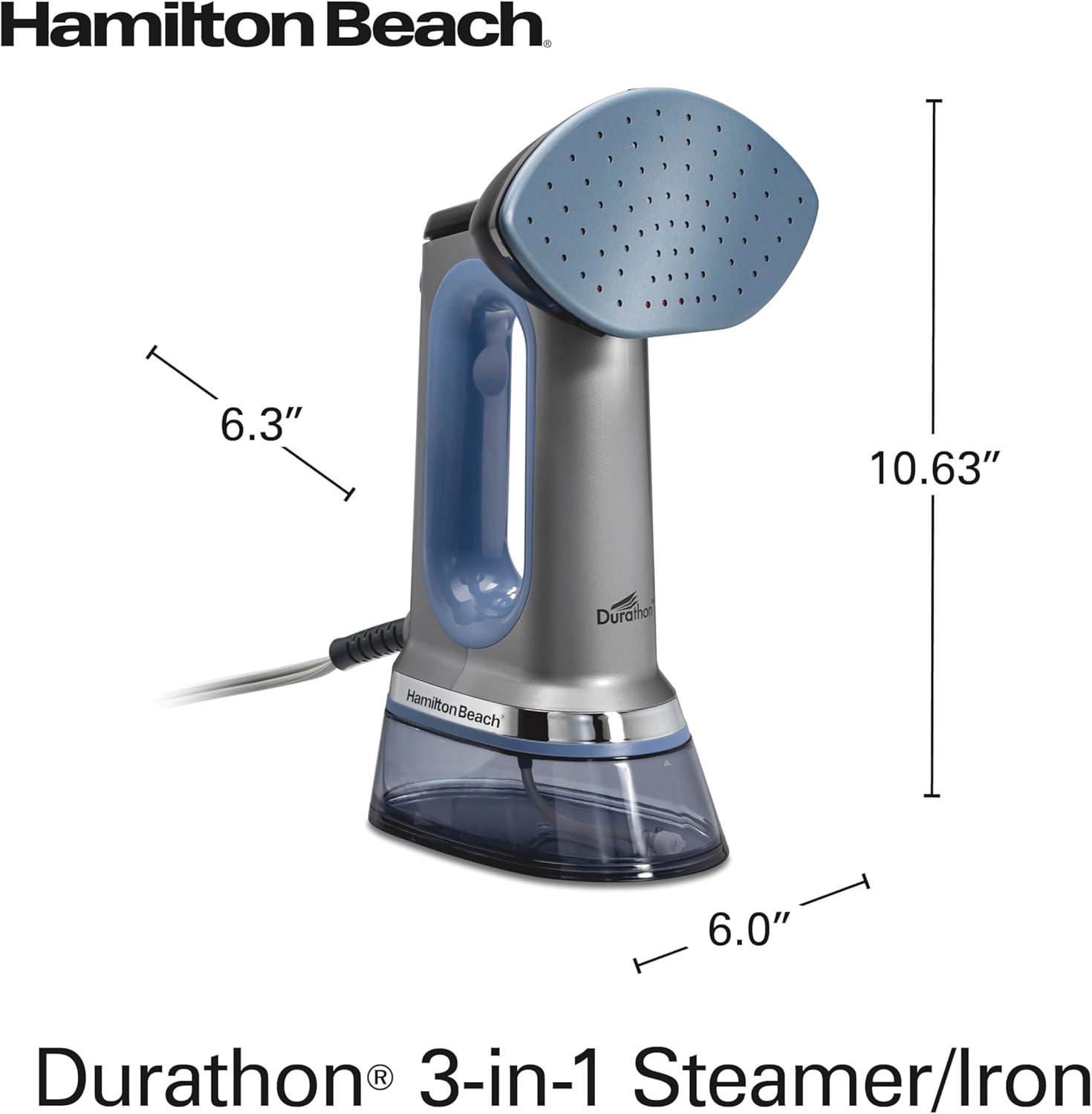 imageHamilton Beach Durathon 3in1 Handheld Garment Steamer for Clothes amp Steam Iron 45 Second HeatUp with 1700 Watts 300ml Removable Water Tank 27 Minutes of Steam Auto Shutoff Gray amp Blue 11559