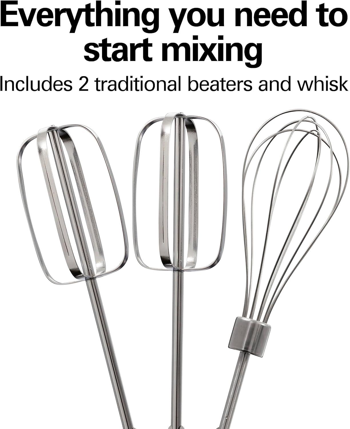 imageHamilton Beach Electric Hand Mixer 6 Speeds Stir Button 300 Watts of Peak Power for Powerful Mixing Includes Whisk and Storage Clip Black 62628