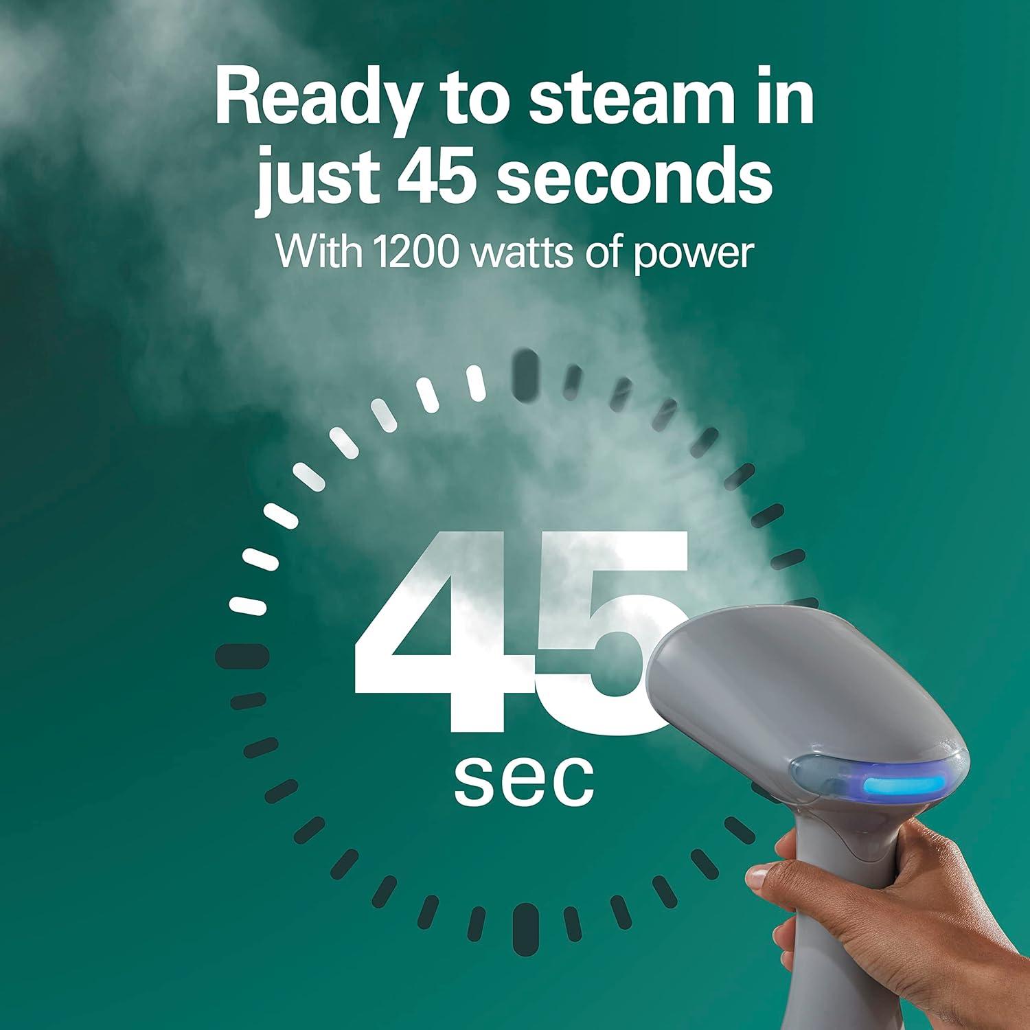 imageHamilton Beach Handheld Garment Steamer for Clothes Fabric and Drapes1200 Watts 400ml Water Tank 20 Minutes of Continuous Steam Vacation Essentials Gray amp Blue 11557Gray Blue