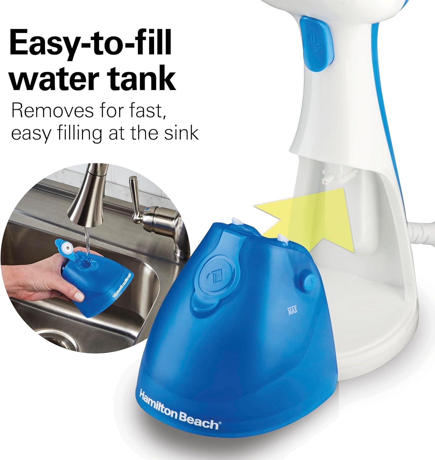 imageHamilton Beach Handheld Garment Steamer for Clothes Fabric and Drapes1200 Watts 400ml Water Tank 20 Minutes of Continuous Steam Vacation Essentials Gray amp Blue 11557White Blue