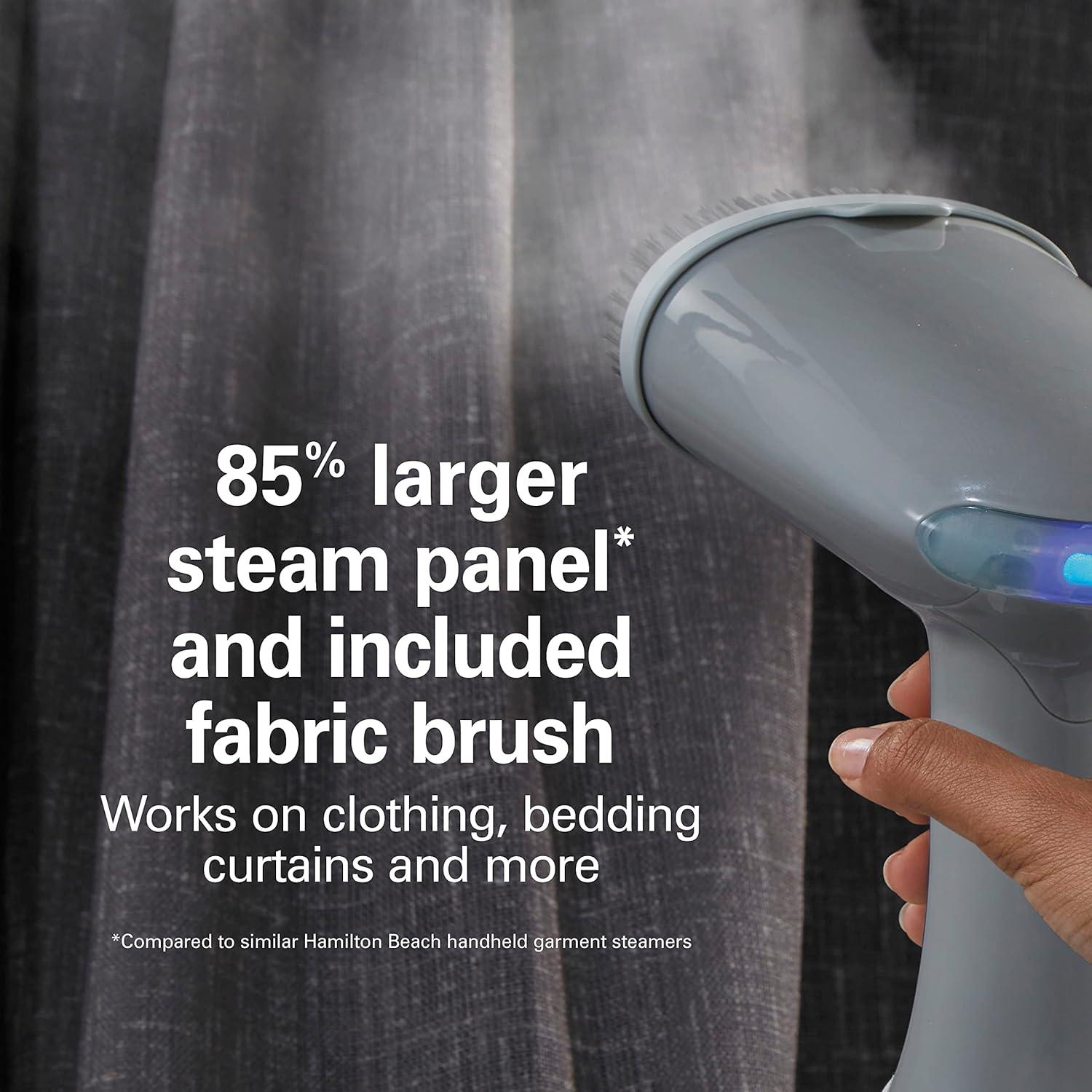 imageHamilton Beach Handheld Garment Steamer for Clothes Fabric and Drapes1200 Watts 400ml Water Tank 20 Minutes of Continuous Steam Vacation Essentials Gray amp Blue 11557Gray Blue
