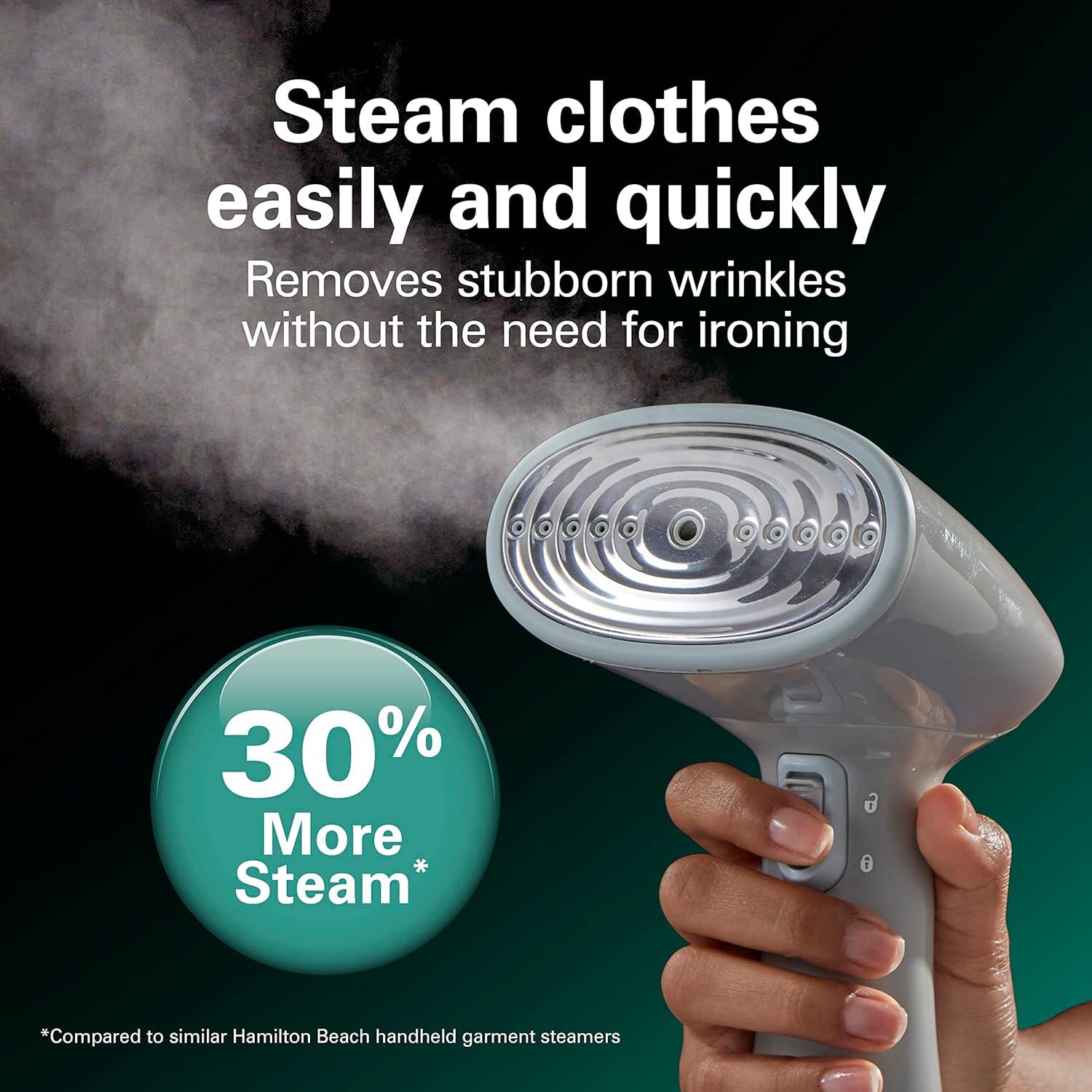 imageHamilton Beach Handheld Garment Steamer for Clothes Fabric and Drapes1200 Watts 400ml Water Tank 20 Minutes of Continuous Steam Vacation Essentials Gray amp Blue 11557Gray Blue