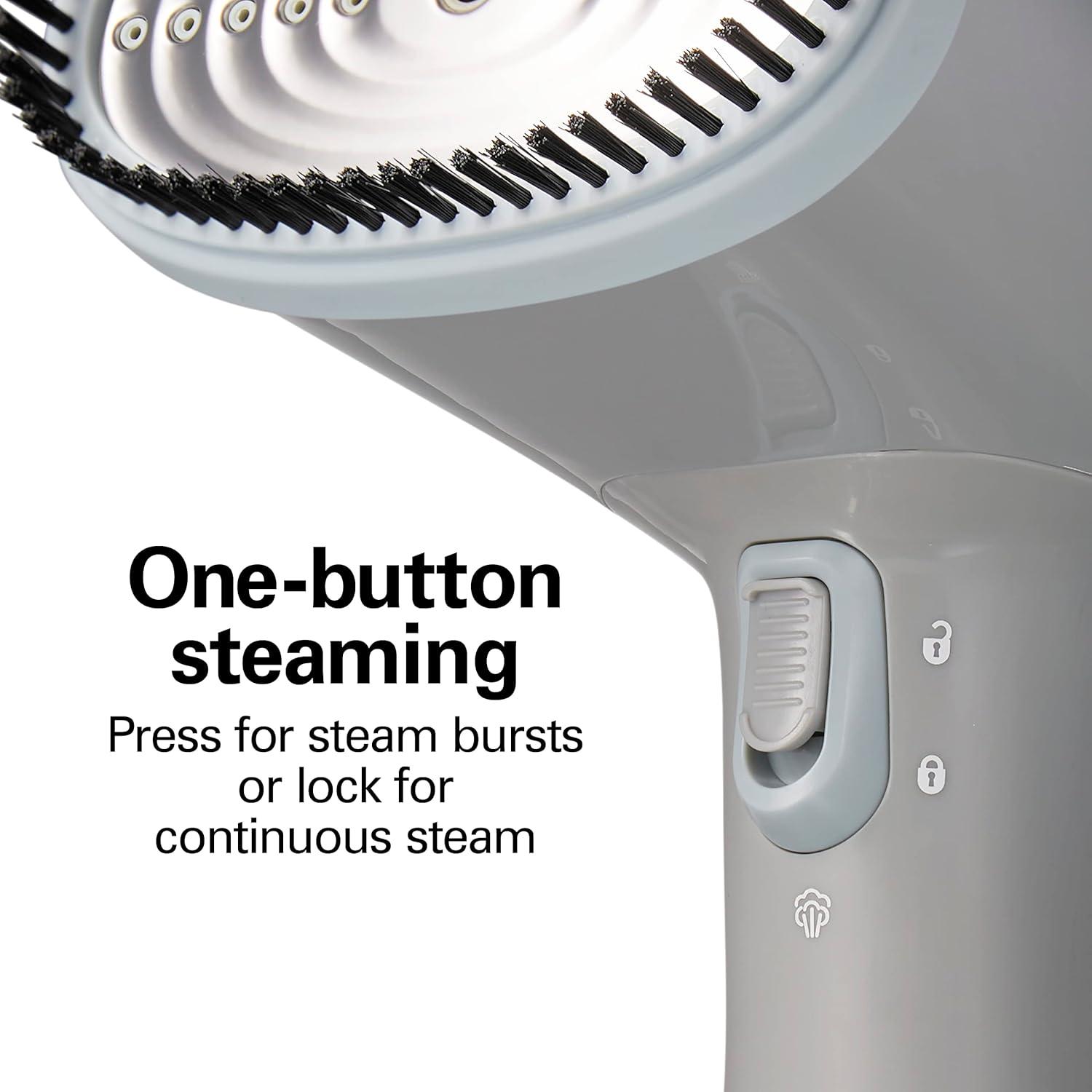imageHamilton Beach Handheld Garment Steamer for Clothes Fabric and Drapes1200 Watts 400ml Water Tank 20 Minutes of Continuous Steam Vacation Essentials Gray amp Blue 11557Gray Blue
