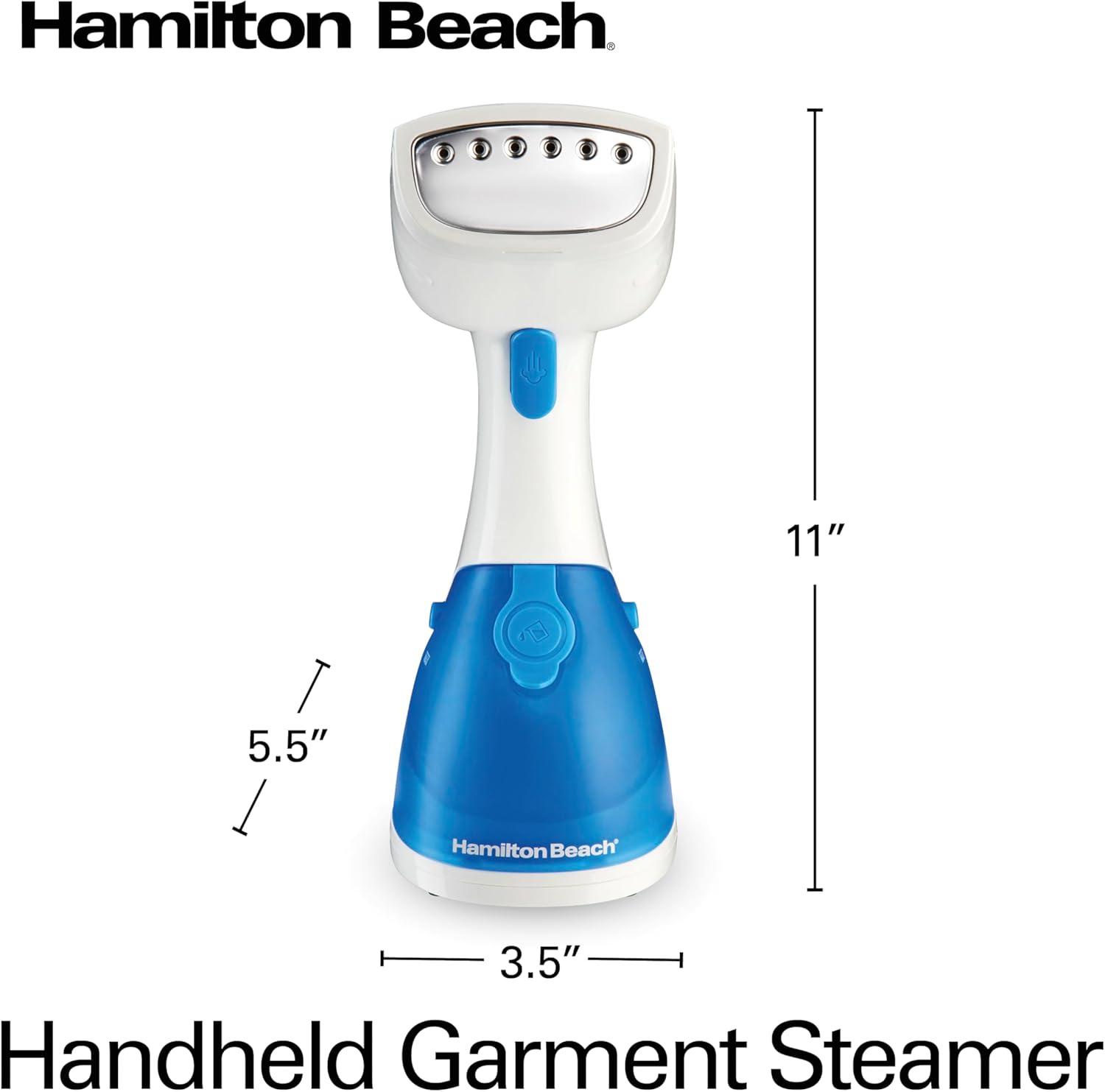 imageHamilton Beach Handheld Garment Steamer for Clothes Fabric and Drapes1200 Watts 400ml Water Tank 20 Minutes of Continuous Steam Vacation Essentials Gray amp Blue 11557White Blue