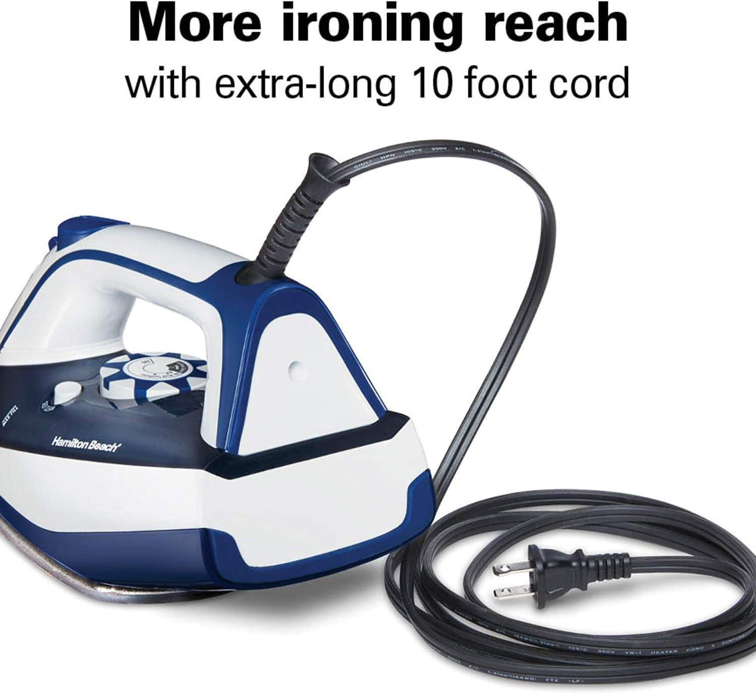imageHamilton Beach Iron amp Garment Steamer for Clothes with Smooth Press Stainless Steel Soleplate 3Way Auto Shutoff 1500 Watts for HighVelocity Steam 10 Cord LeakProof AntiDrip White 146501500 Watts for HighVelocity Steam
