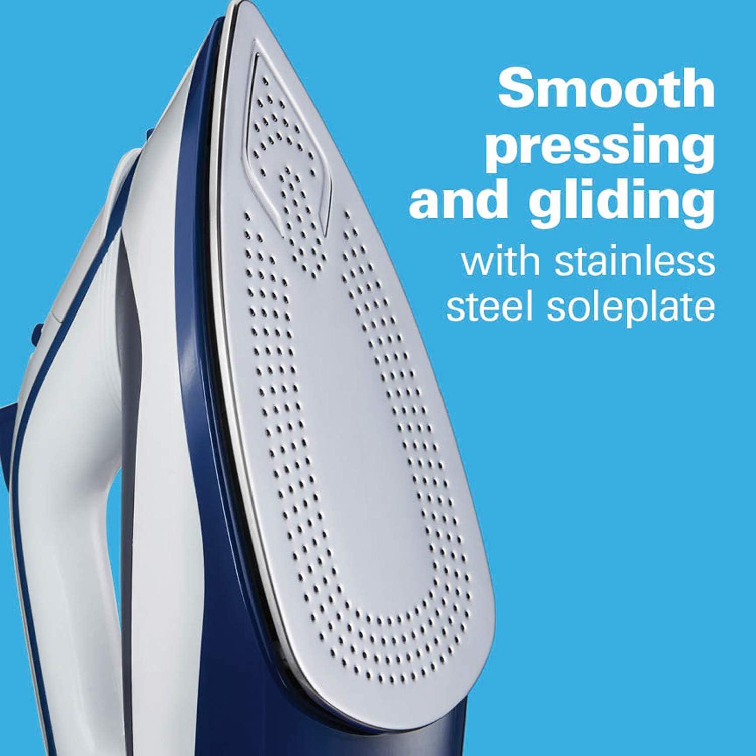 imageHamilton Beach Iron amp Garment Steamer for Clothes with Smooth Press Stainless Steel Soleplate 3Way Auto Shutoff 1500 Watts for HighVelocity Steam 10 Cord LeakProof AntiDrip White 146501500 Watts for HighVelocity Steam