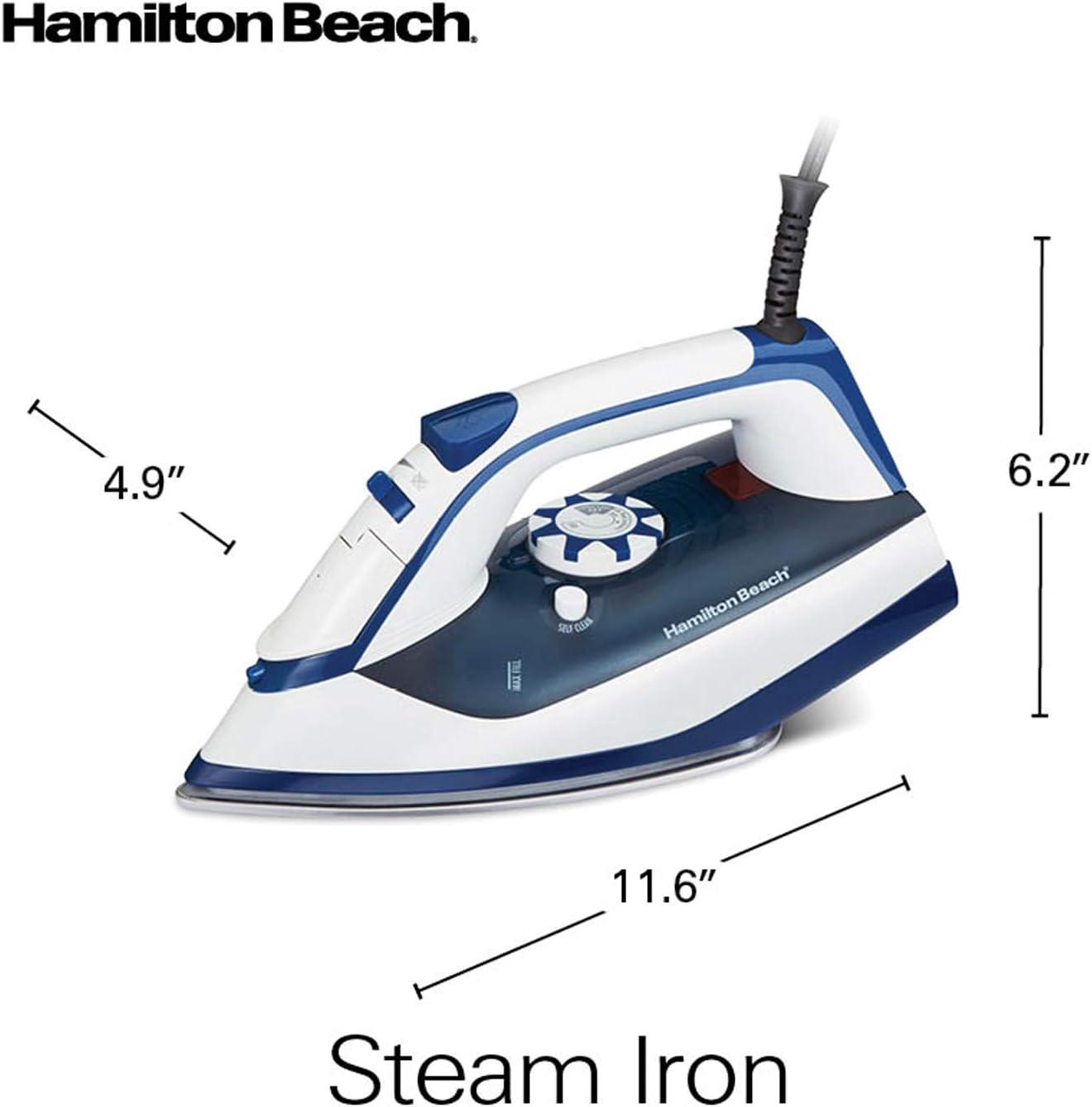 imageHamilton Beach Iron amp Garment Steamer for Clothes with Smooth Press Stainless Steel Soleplate 3Way Auto Shutoff 1500 Watts for HighVelocity Steam 10 Cord LeakProof AntiDrip White 146501500 Watts for HighVelocity Steam Pack of 2