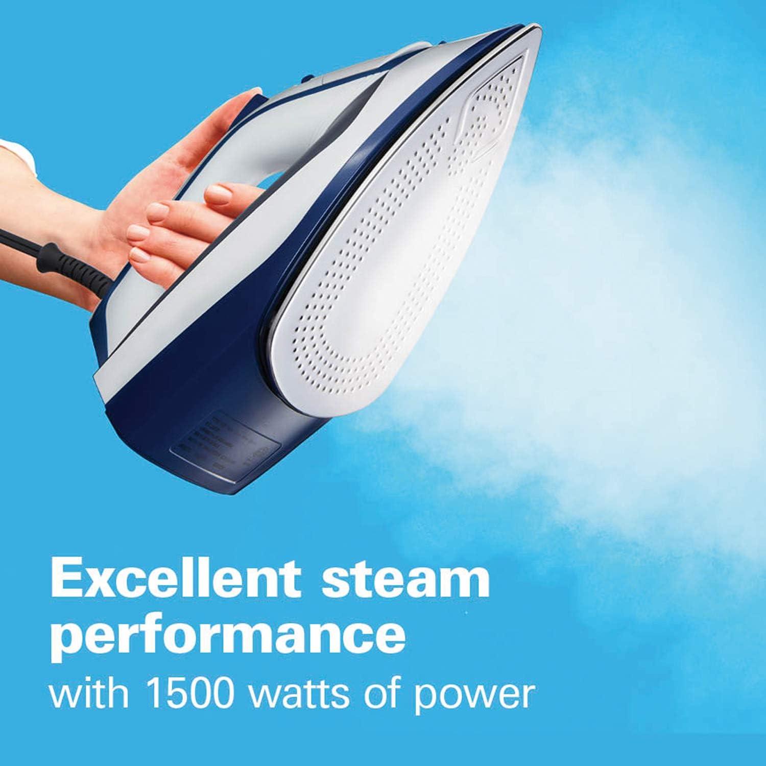 imageHamilton Beach Iron amp Garment Steamer for Clothes with Smooth Press Stainless Steel Soleplate 3Way Auto Shutoff 1500 Watts for HighVelocity Steam 10 Cord LeakProof AntiDrip White 146501500 Watts for HighVelocity Steam