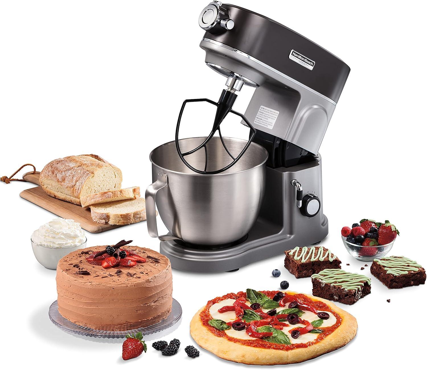 imageHamilton Beach Professional AllMetal Stand Mixer with Specialty Attachment Hub 5 Quart Bowl 12 Speeds Includes Flat Beater Dough Hook Whisk 63240Stand Mixer
