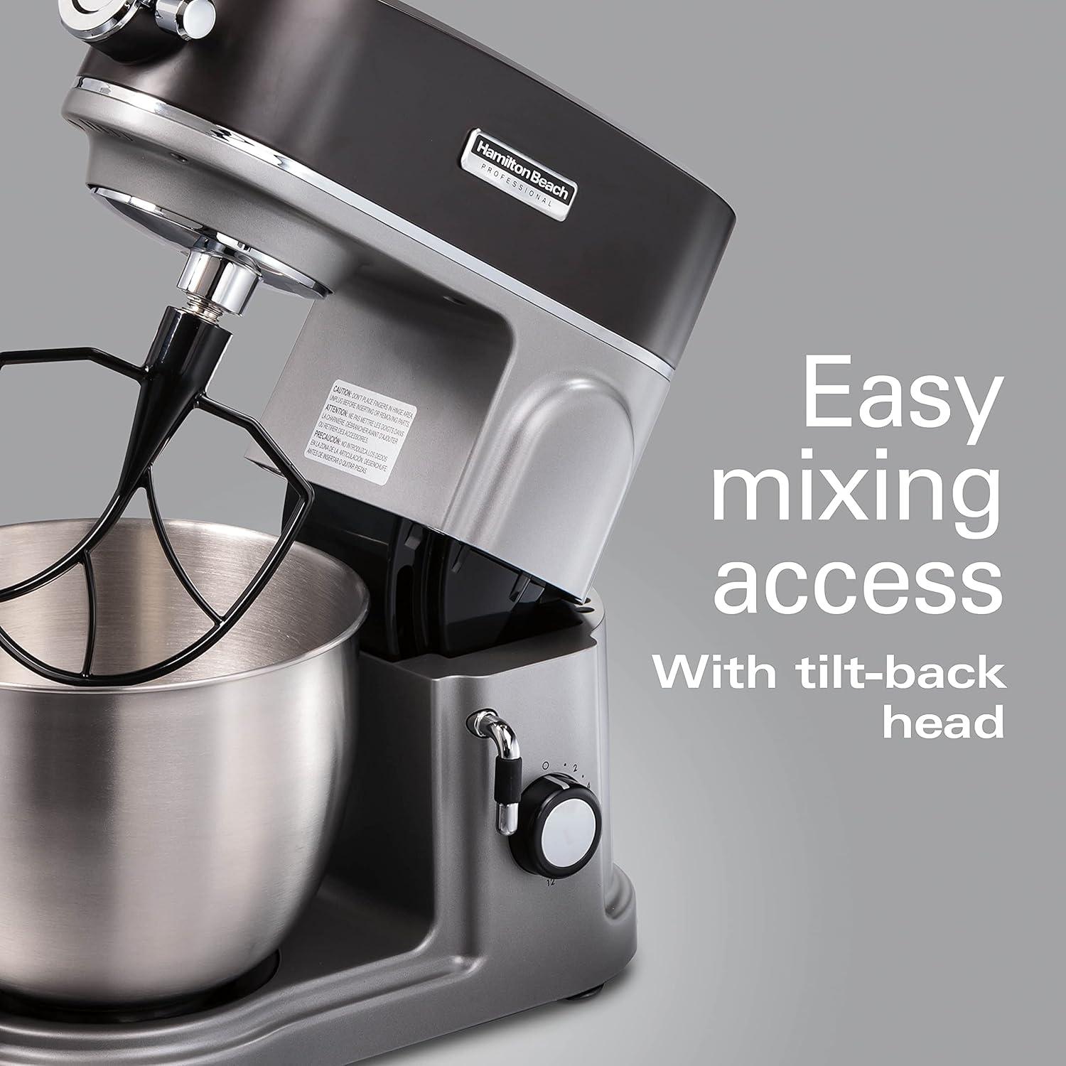 imageHamilton Beach Professional AllMetal Stand Mixer with Specialty Attachment Hub 5 Quart Bowl 12 Speeds Includes Flat Beater Dough Hook Whisk 63240Stand Mixer