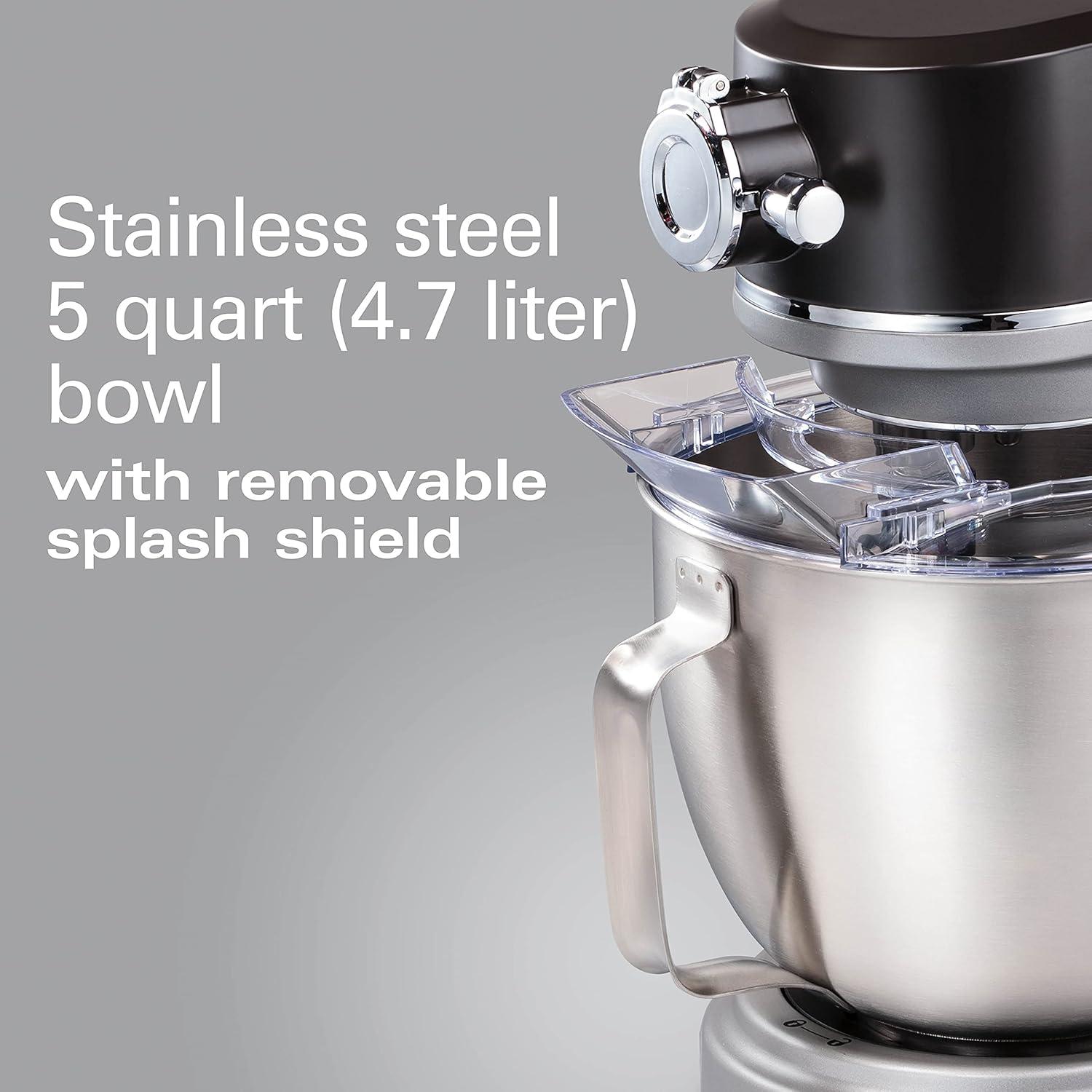 imageHamilton Beach Professional AllMetal Stand Mixer with Specialty Attachment Hub 5 Quart Bowl 12 Speeds Includes Flat Beater Dough Hook Whisk 63240Stand Mixer