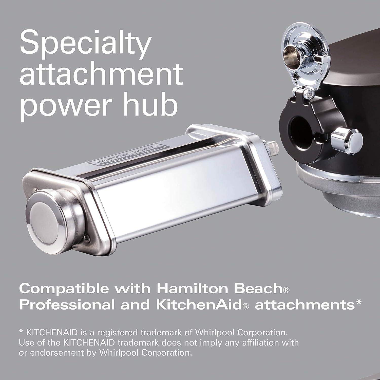 imageHamilton Beach Professional AllMetal Stand Mixer with Specialty Attachment Hub 5 Quart Bowl 12 Speeds Includes Flat Beater Dough Hook Whisk 63240Stand Mixer