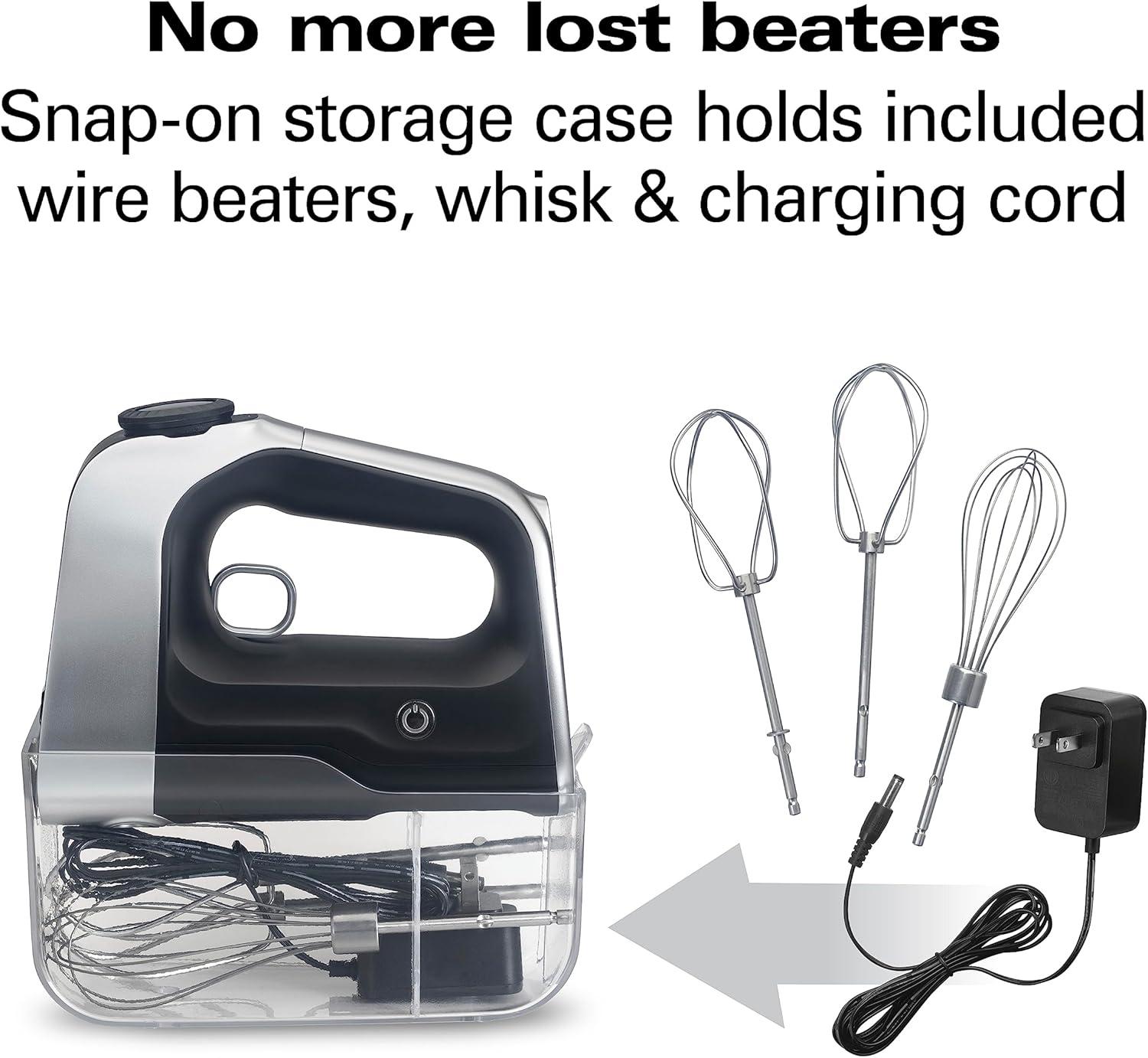 imageHamilton Beach Professional Cordless Electric Hand Mixer with Infinite Speed Control Powerful DC Motor for Effortless Mixing Quick Recharging LCD Screen Whisk Storage Case Black 62673