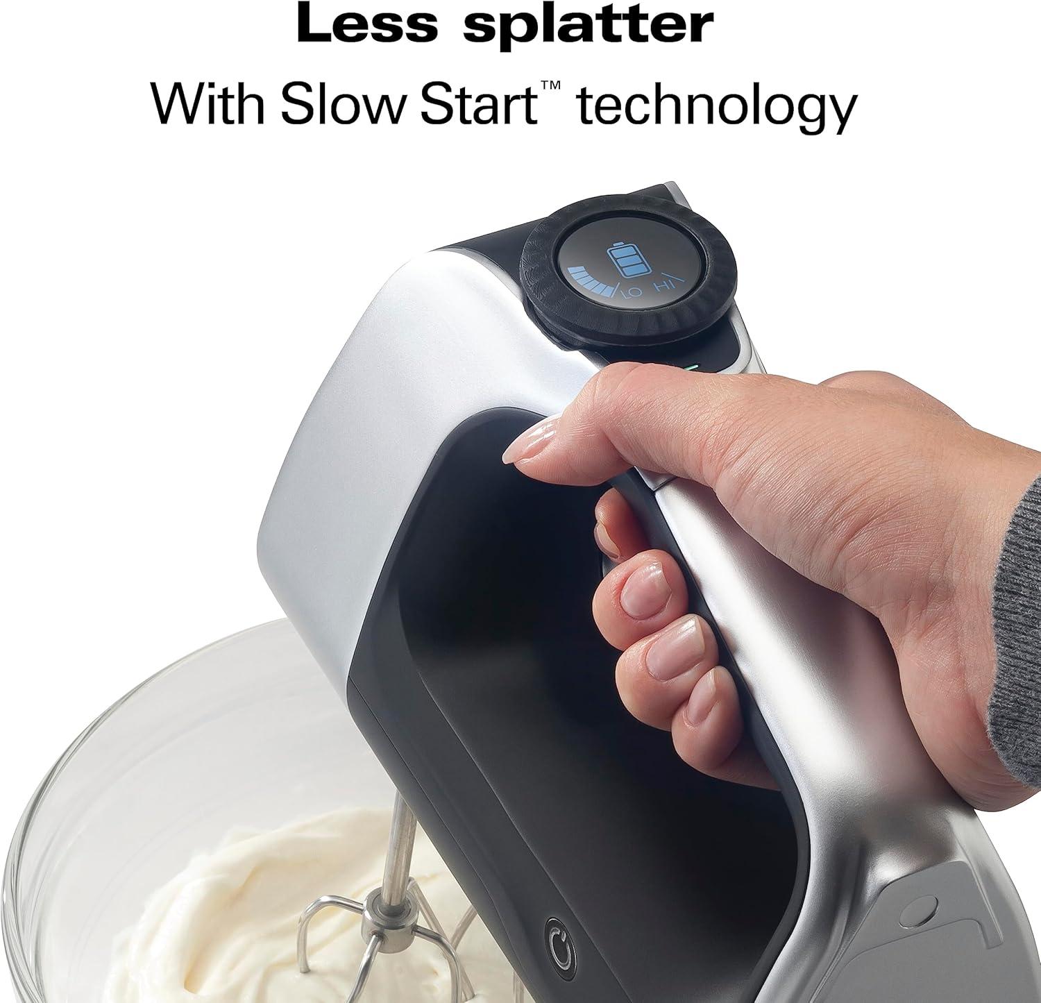 imageHamilton Beach Professional Cordless Electric Hand Mixer with Infinite Speed Control Powerful DC Motor for Effortless Mixing Quick Recharging LCD Screen Whisk Storage Case Black 62673