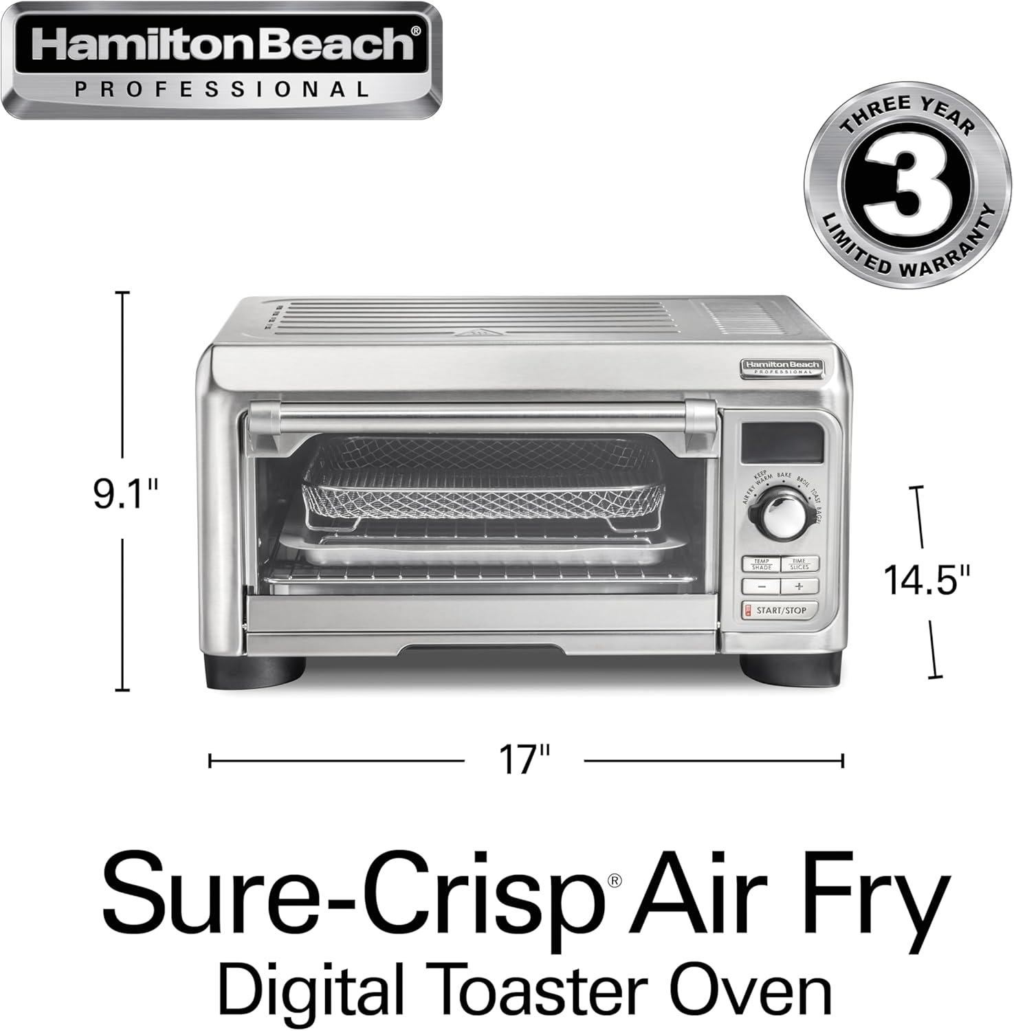 imageHamilton Beach Professional SureCrisp Digital Air Fryer Toaster Oven Combo with 6in1 Functionality 1500 Watts 10inch Pizza 4 Slice Capacity Stainless Steel 31241