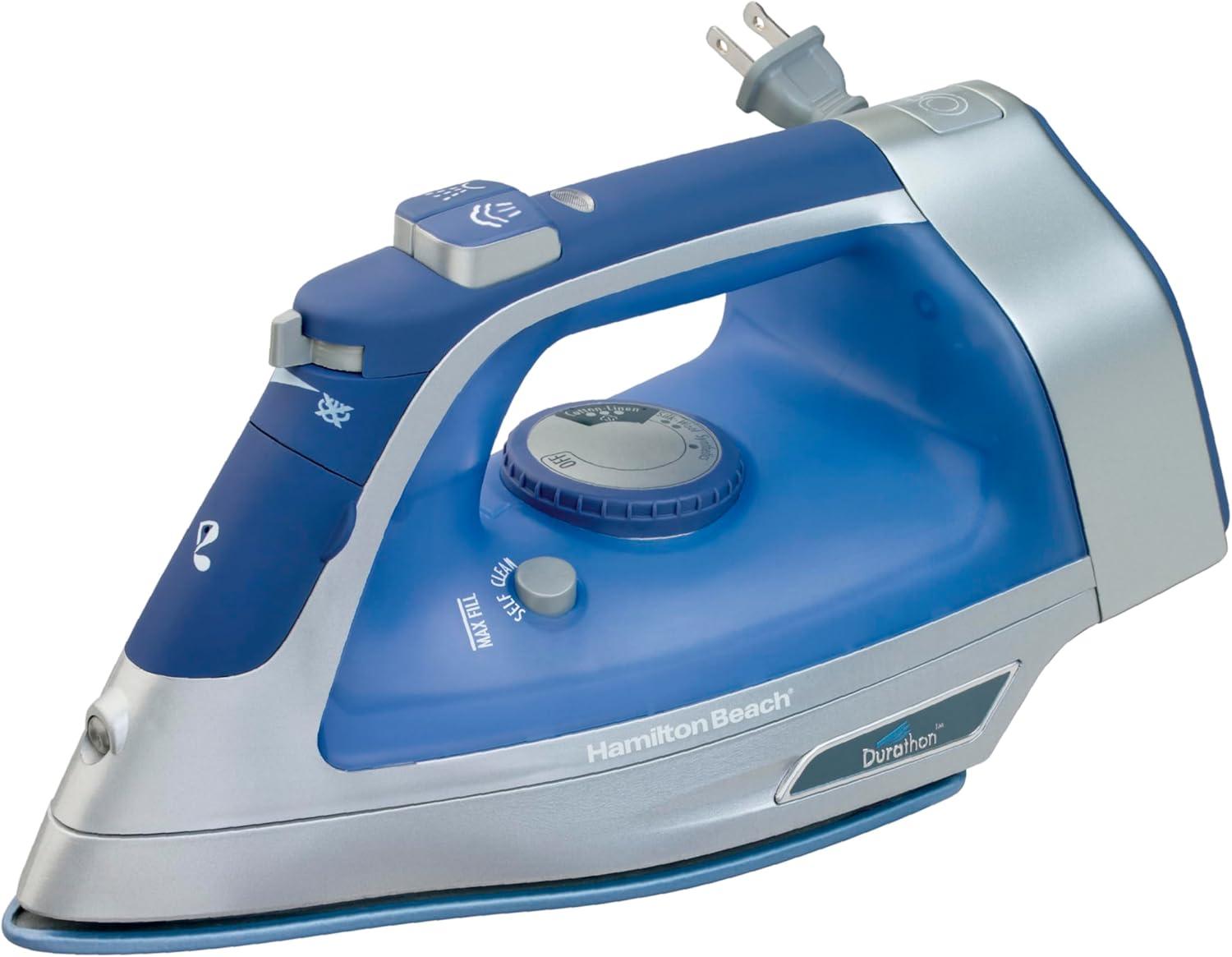 imageHamilton Beach Steam Iron amp Vertical Steamer for Clothes with ScratchResistant Durathon Soleplate Digital Fabric Selector 8 Retractable Cord 3Way Auto Shutoff AntiDrip 1800 Watts Green1500 Watts