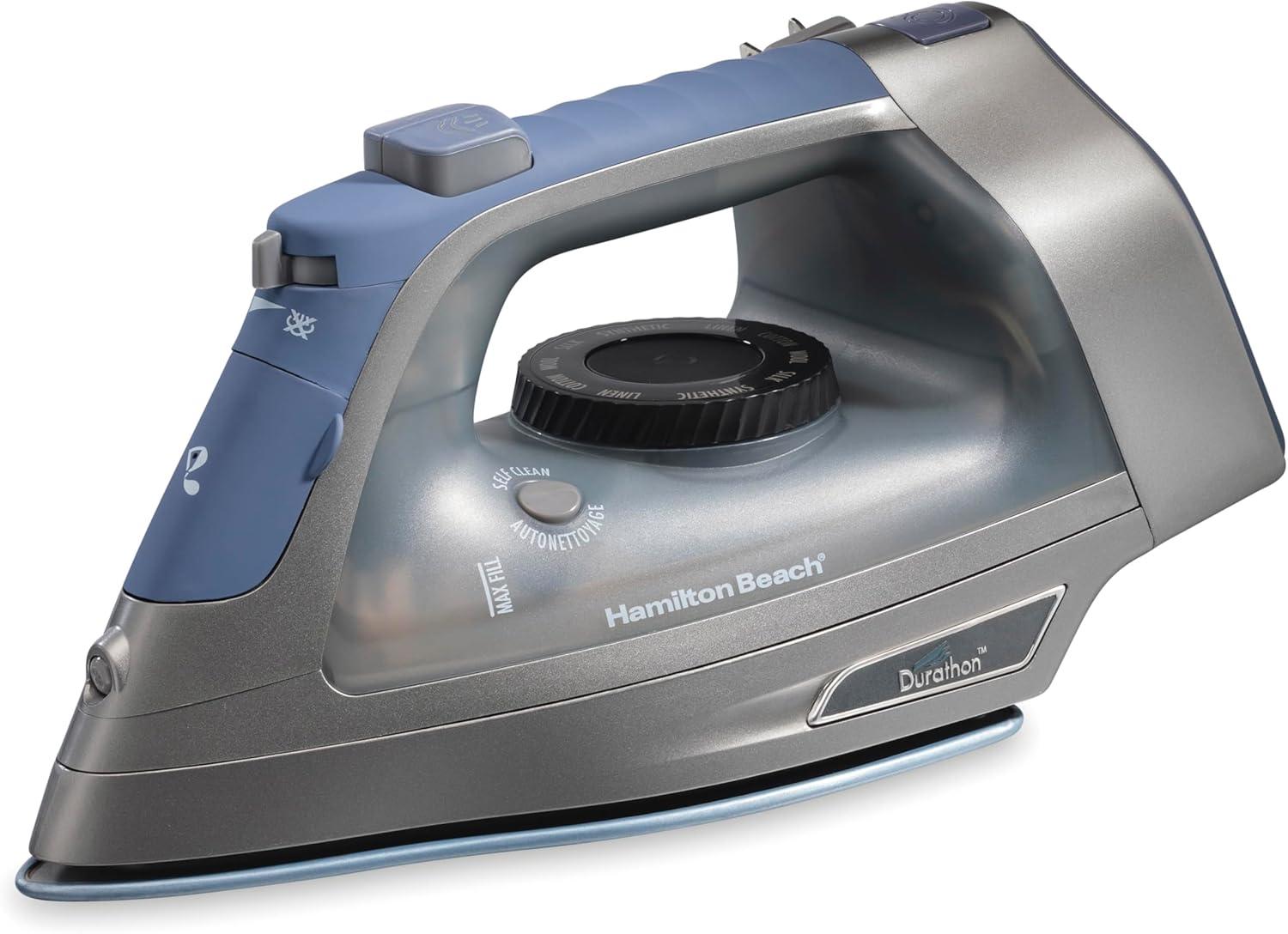 imageHamilton Beach Steam Iron amp Vertical Steamer for Clothes with ScratchResistant Durathon Soleplate Digital Fabric Selector 8 Retractable Cord 3Way Auto Shutoff AntiDrip 1800 Watts Green1800 Watts