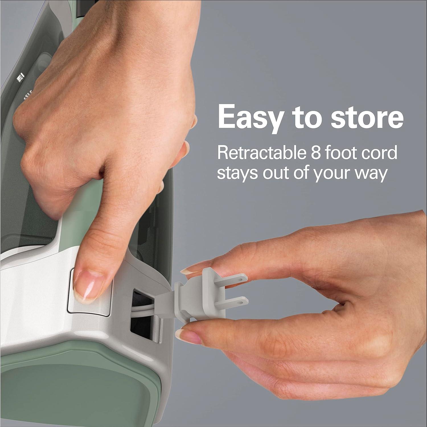 imageHamilton Beach Steam Iron amp Vertical Steamer for Clothes with ScratchResistant Durathon Soleplate Digital Fabric Selector 8 Retractable Cord 3Way Auto Shutoff AntiDrip 1800 Watts Green1800 Watts