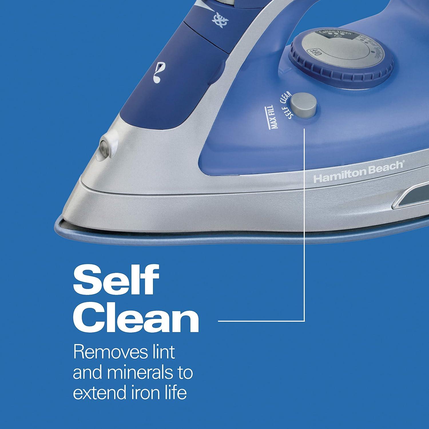 imageHamilton Beach Steam Iron amp Vertical Steamer for Clothes with ScratchResistant Durathon Soleplate Digital Fabric Selector 8 Retractable Cord 3Way Auto Shutoff AntiDrip 1800 Watts Green1500 Watts