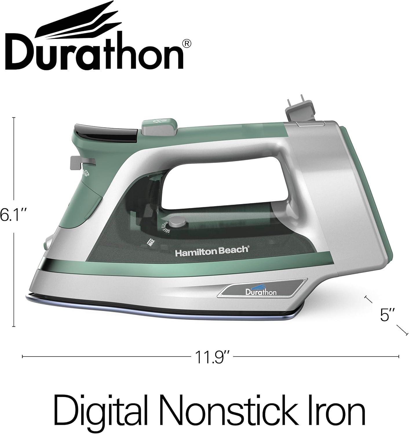 imageHamilton Beach Steam Iron amp Vertical Steamer for Clothes with ScratchResistant Durathon Soleplate Digital Fabric Selector 8 Retractable Cord 3Way Auto Shutoff AntiDrip 1800 Watts Green1800 Watts