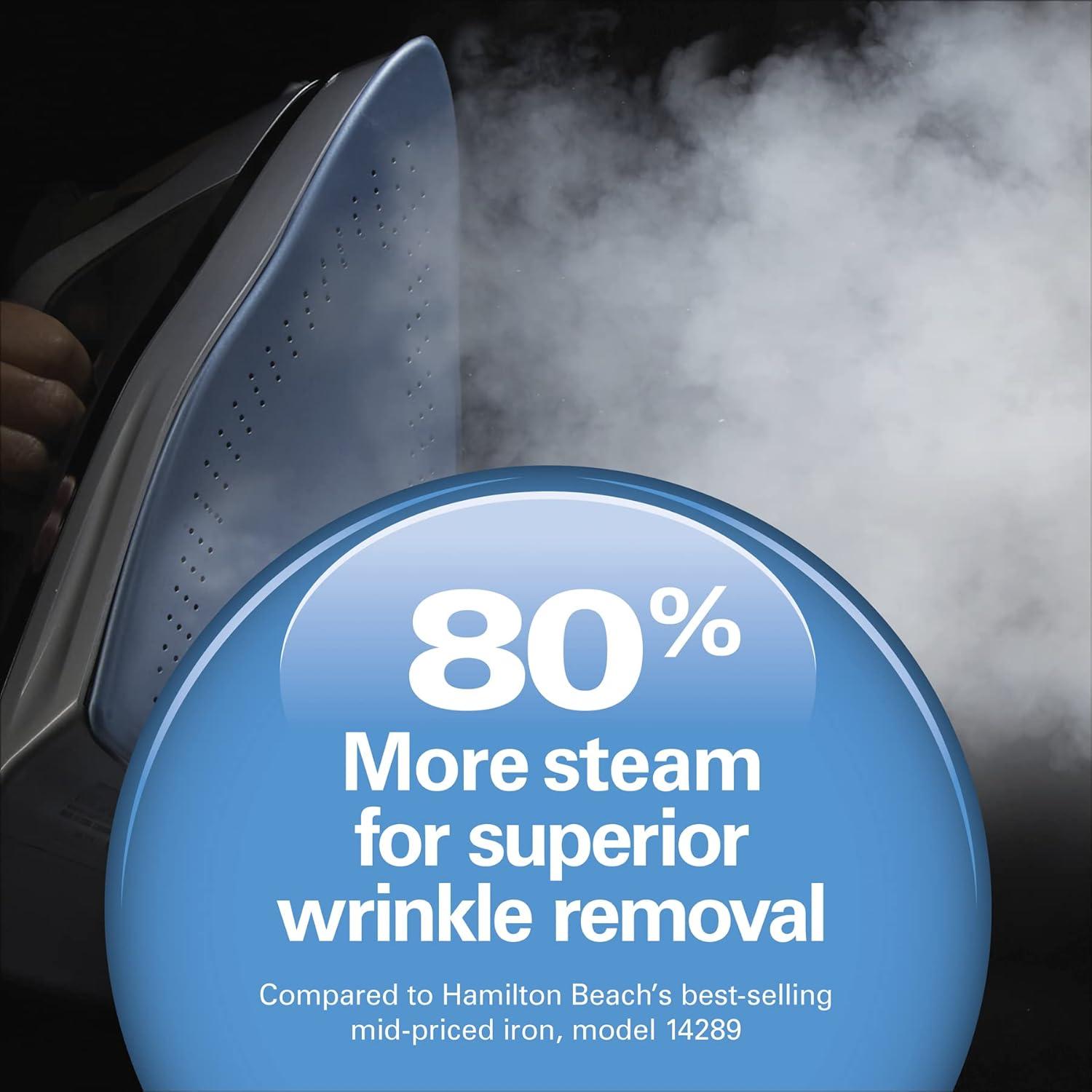 imageHamilton Beach Steam Iron amp Vertical Steamer for Clothes with ScratchResistant Durathon Soleplate Digital Temperature Control 8 Retractable Cord 3Way Auto Shutoff AntiDrip 1700 Watts Silver