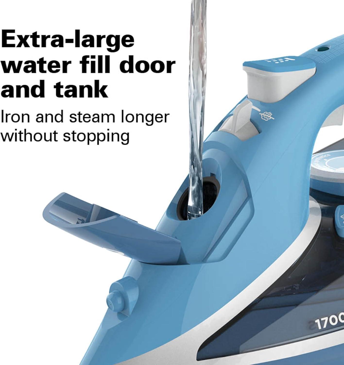 imageHamilton Beach Steam Iron for Clothes amp Garment Steamer with Durable Stainless Steel Soleplate 1700 Watts for UltraFast Heat 8 Retractable Cord Auto Shutoff 350 ml Water Tank Blue 14216