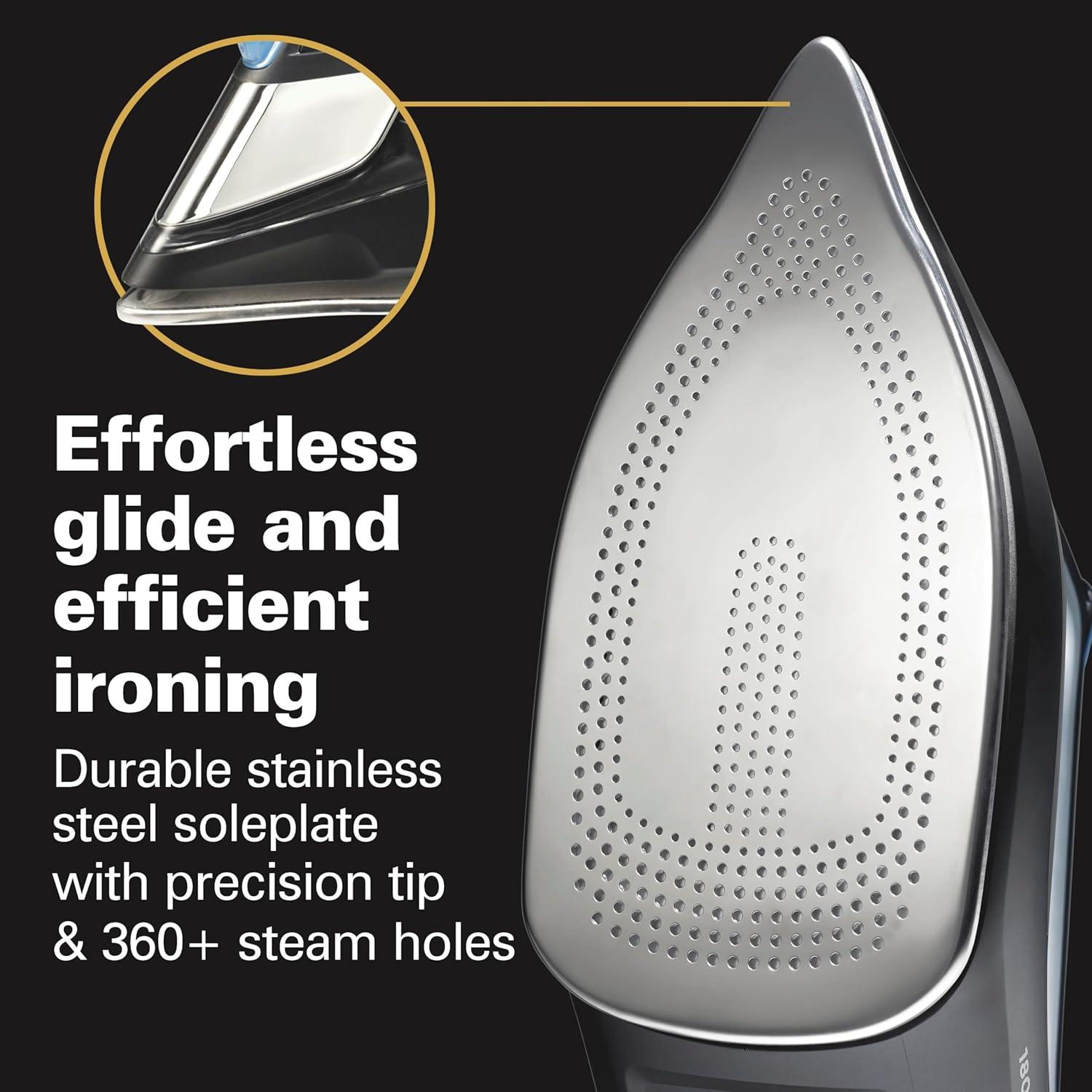 imageHamilton Beach Steam Iron for Clothes amp Garment Steamer with Intuitive FabricIQ Touchpad Durable Stainless Steel Soleplate 3Way Auto Shutoff 1800 Watts 350ml Water Tank 10 Cord Black 14950