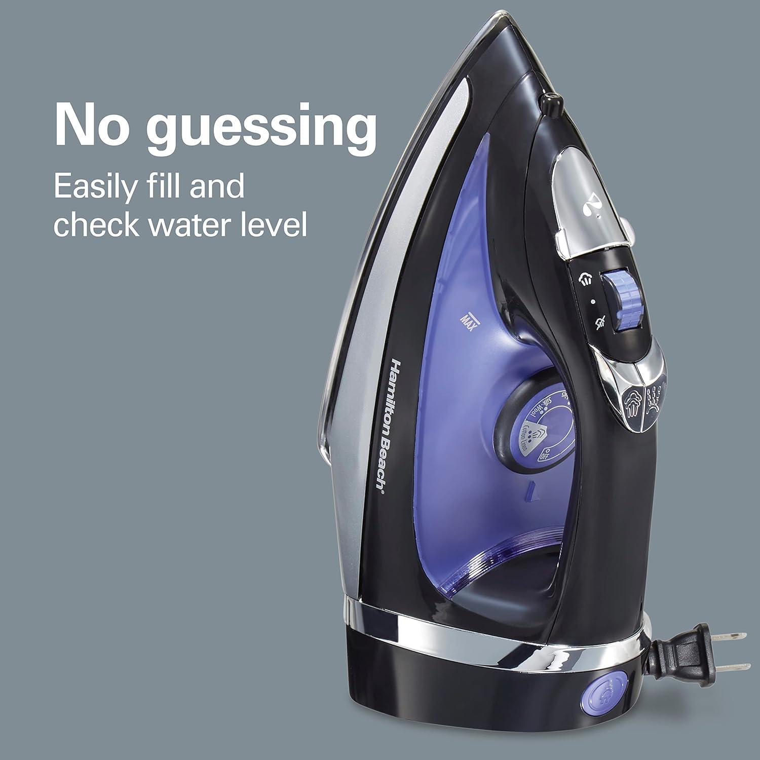 imageHamilton Beach Steam Iron for Clothes amp Garment Steamer with Smooth Press Stainless Steel Soleplate 1200 Watts 8 Retractable Cord Black 14214Retractable Cord