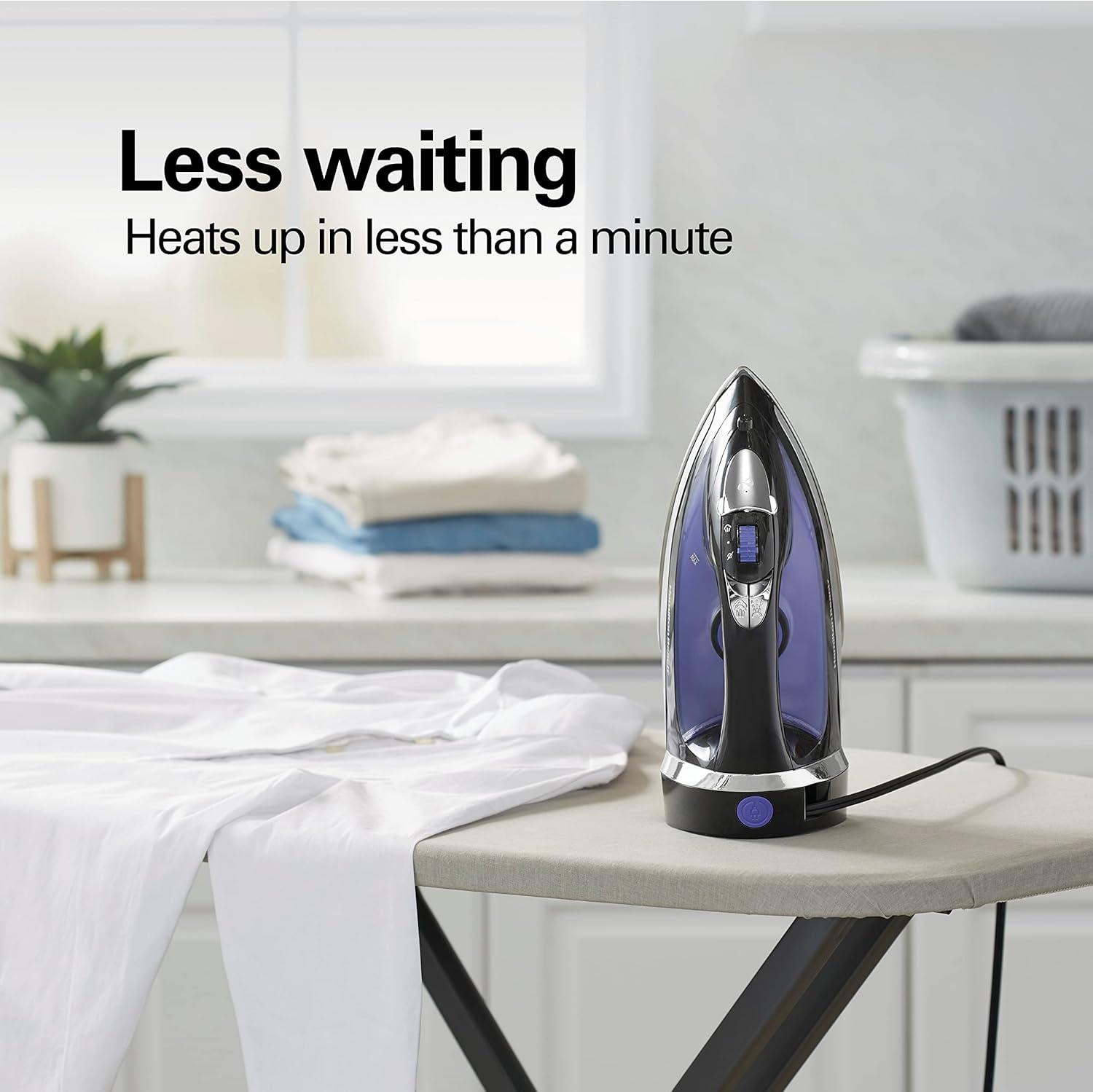 imageHamilton Beach Steam Iron for Clothes amp Garment Steamer with Smooth Press Stainless Steel Soleplate 1200 Watts 8 Retractable Cord Black 14214Retractable Cord Pack of 2