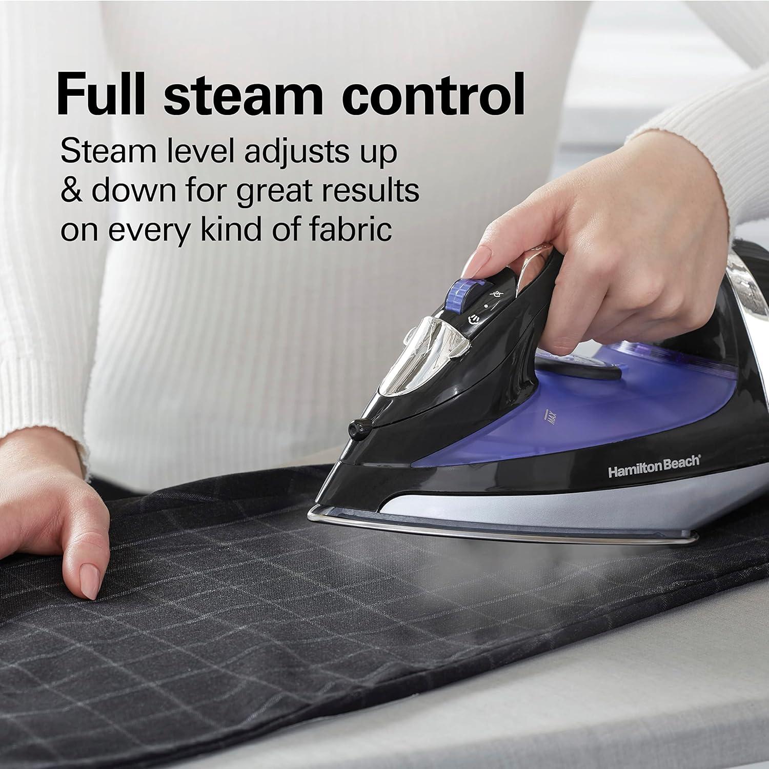 imageHamilton Beach Steam Iron for Clothes amp Garment Steamer with Smooth Press Stainless Steel Soleplate 1200 Watts 8 Retractable Cord Black 14214Retractable Cord Pack of 2