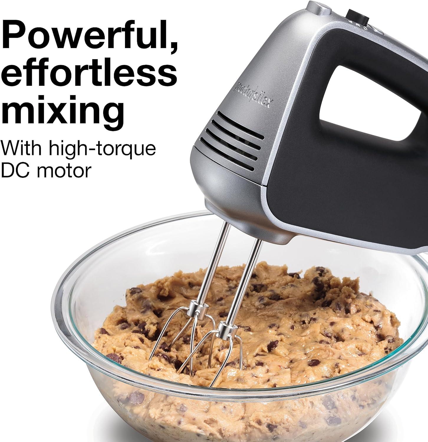 imageProctor Silex 5Speed Boost Electric Hand Mixer with Powerful 13 Amp DC Motor For Effortless Mixing amp Consistent Speed in Thick Ingredients Slow Start Silver 62501