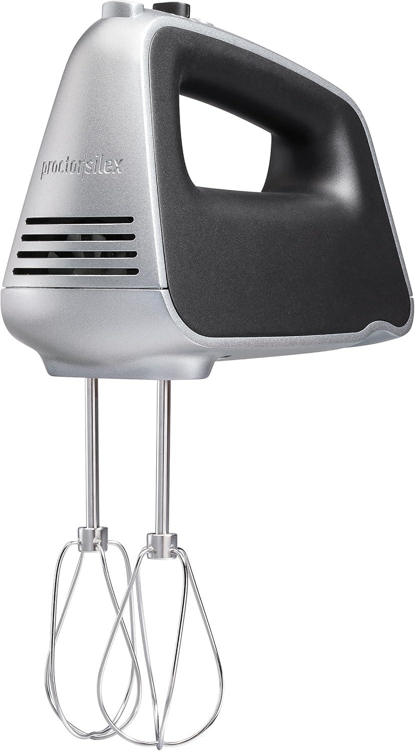 imageProctor Silex 5Speed Boost Electric Hand Mixer with Powerful 13 Amp DC Motor For Effortless Mixing amp Consistent Speed in Thick Ingredients Slow Start Silver 62501