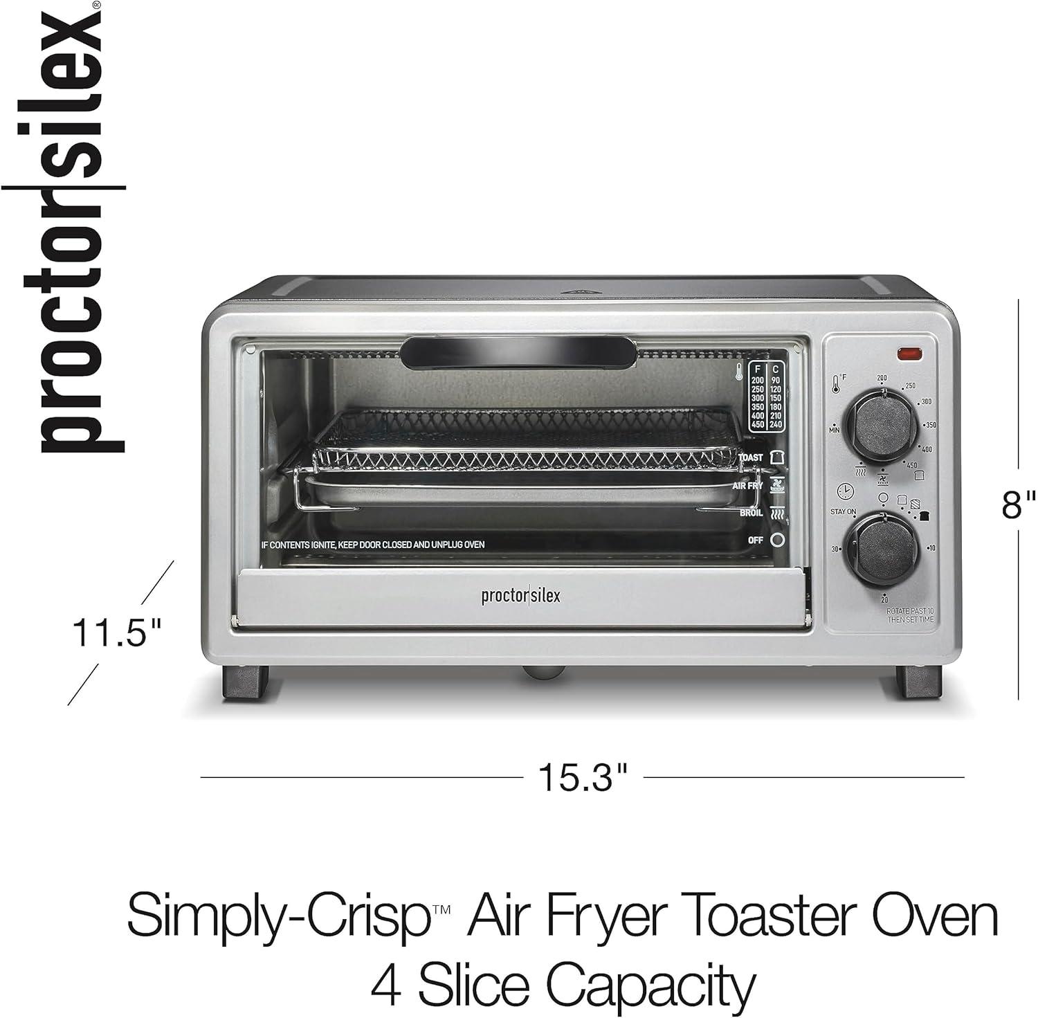 imageProctor Silex SimplyCrisp Air Fryer Toaster Oven Combo with 4in1 Functionality Air Fry Bake Broil amp Toast 1200 Watts Fits 4 Slices or Personal Pizza Auto Shutoff Black 31265Black