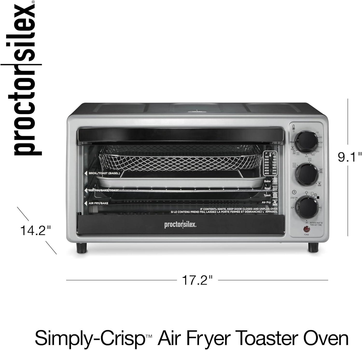 imageProctor Silex SimplyCrisp Air Fryer Toaster Oven Combo with 4in1 Functionality Air Fry Bake Broil amp Toast 1200 Watts Fits 4 Slices or Personal Pizza Auto Shutoff Black 31265Black