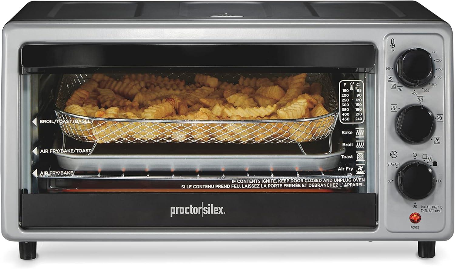 imageProctor Silex SimplyCrisp Air Fryer Toaster Oven Combo with 4in1 Functionality Air Fry Bake Broil amp Toast 1200 Watts Fits 4 Slices or Personal Pizza Auto Shutoff Black 31265Black
