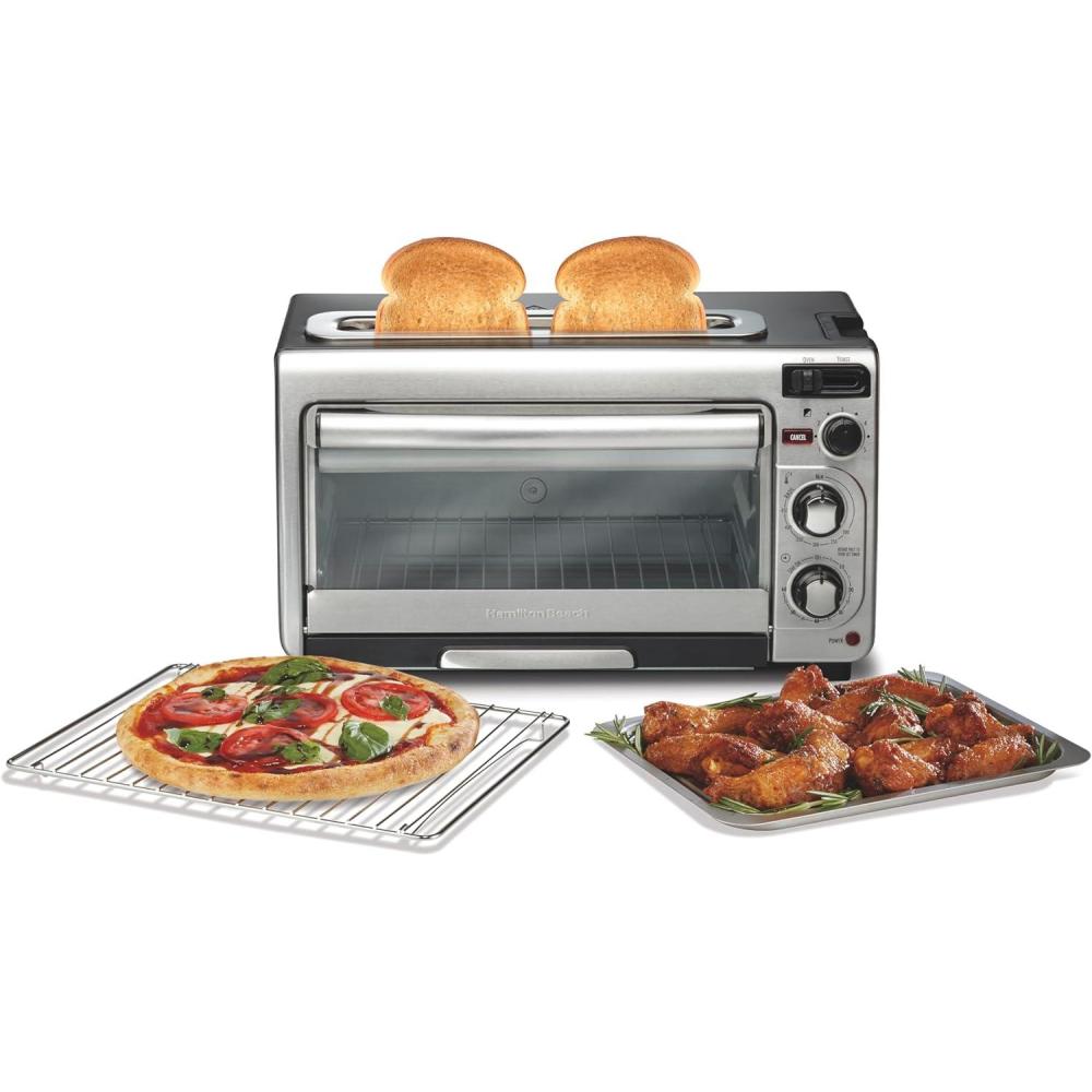 imageHamilton Beach 2in1 Countertop Toaster Oven and Long Slot 2 Slice Toaster 60 Minute Timer and Automatic Shut Off Shade Selector Stainless Steel 31156