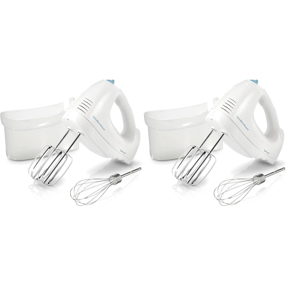 imageHamilton Beach 6Speed Electric Hand Mixer with Whisk Traditional Beaters SnapOn Storage Case 250 Watts White1