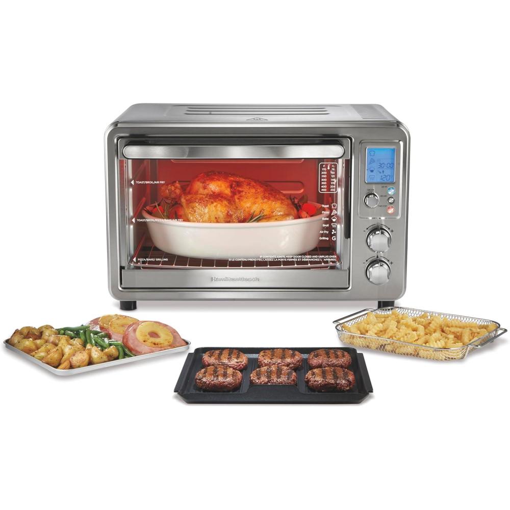 imageHamilton Beach 6in1 Sure Crisp Air Fryer Toaster Oven Combo amp Electric Indoor Grill 450 F Searing Temp Bake Broil Toast and Pizza Function 88 cu ft 6 Slice Capacity Stainless Steel 31395