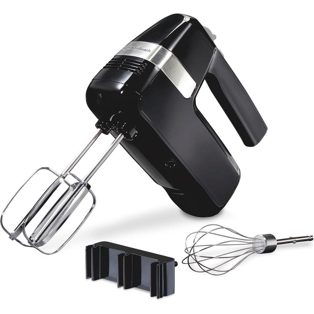 imageHamilton Beach Electric Hand Mixer 6 Speeds Stir Button 300 Watts of Peak Power for Powerful Mixing Includes Whisk and Storage Clip Black 62628