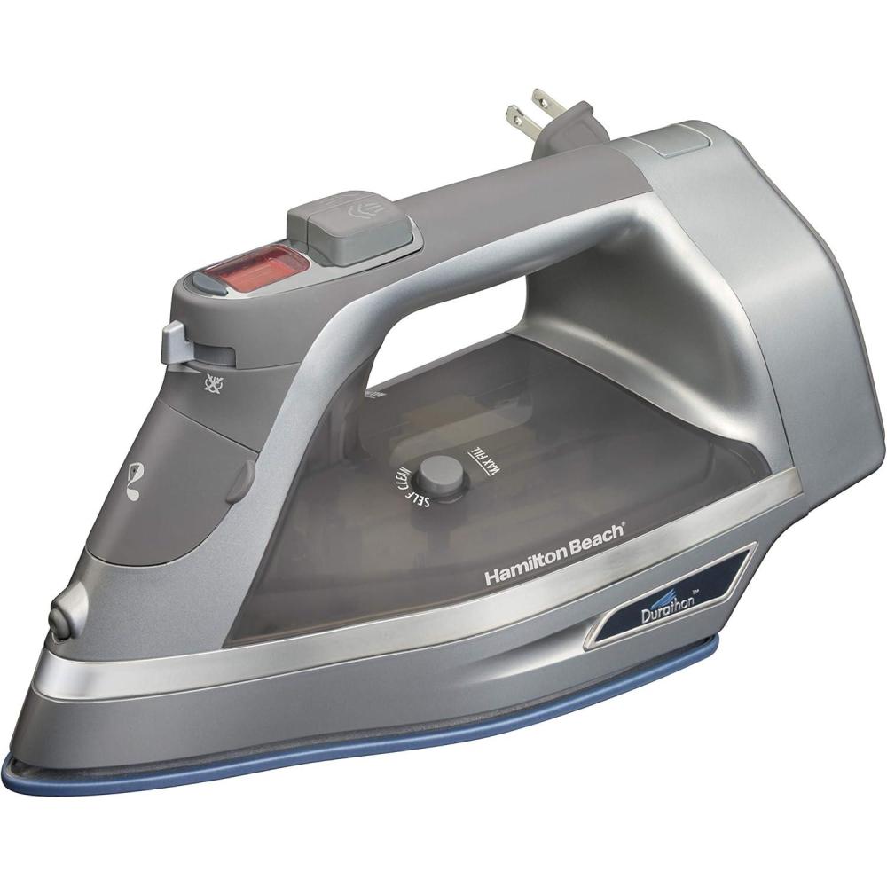 imageHamilton Beach Steam Iron amp Vertical Steamer for Clothes with ScratchResistant Durathon Soleplate Digital Temperature Control 8 Retractable Cord 3Way Auto Shutoff AntiDrip 1700 Watts Silver