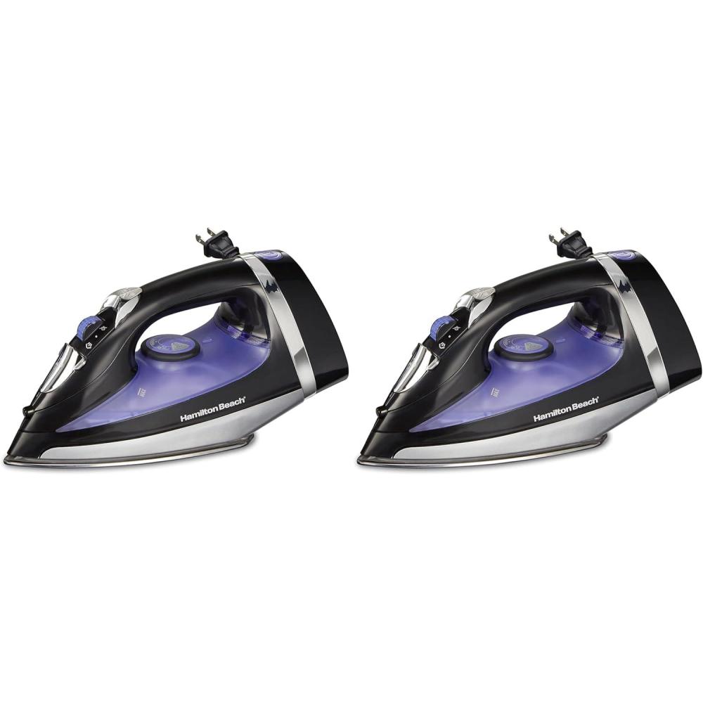 imageHamilton Beach Steam Iron for Clothes amp Garment Steamer with Smooth Press Stainless Steel Soleplate 1200 Watts 8 Retractable Cord Black 14214Retractable Cord Pack of 2